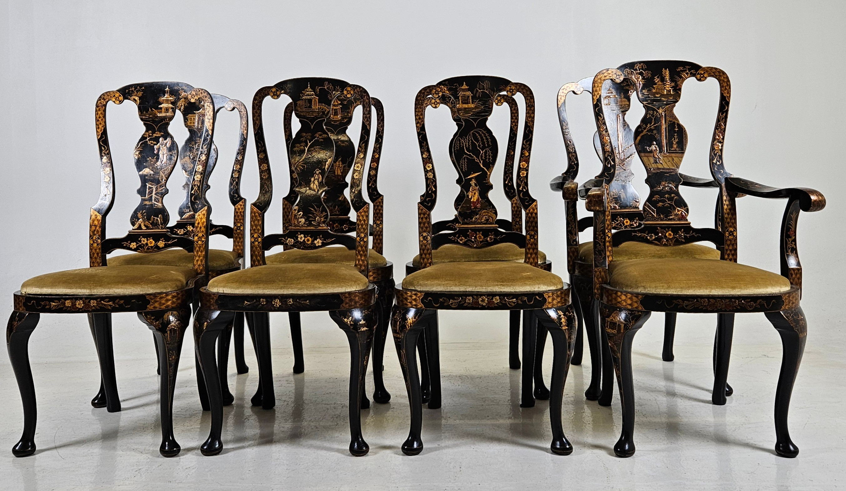 STOLAR OCH KARMSTOLAR, 8 delar, engelsk stil, sent 1800-tal.