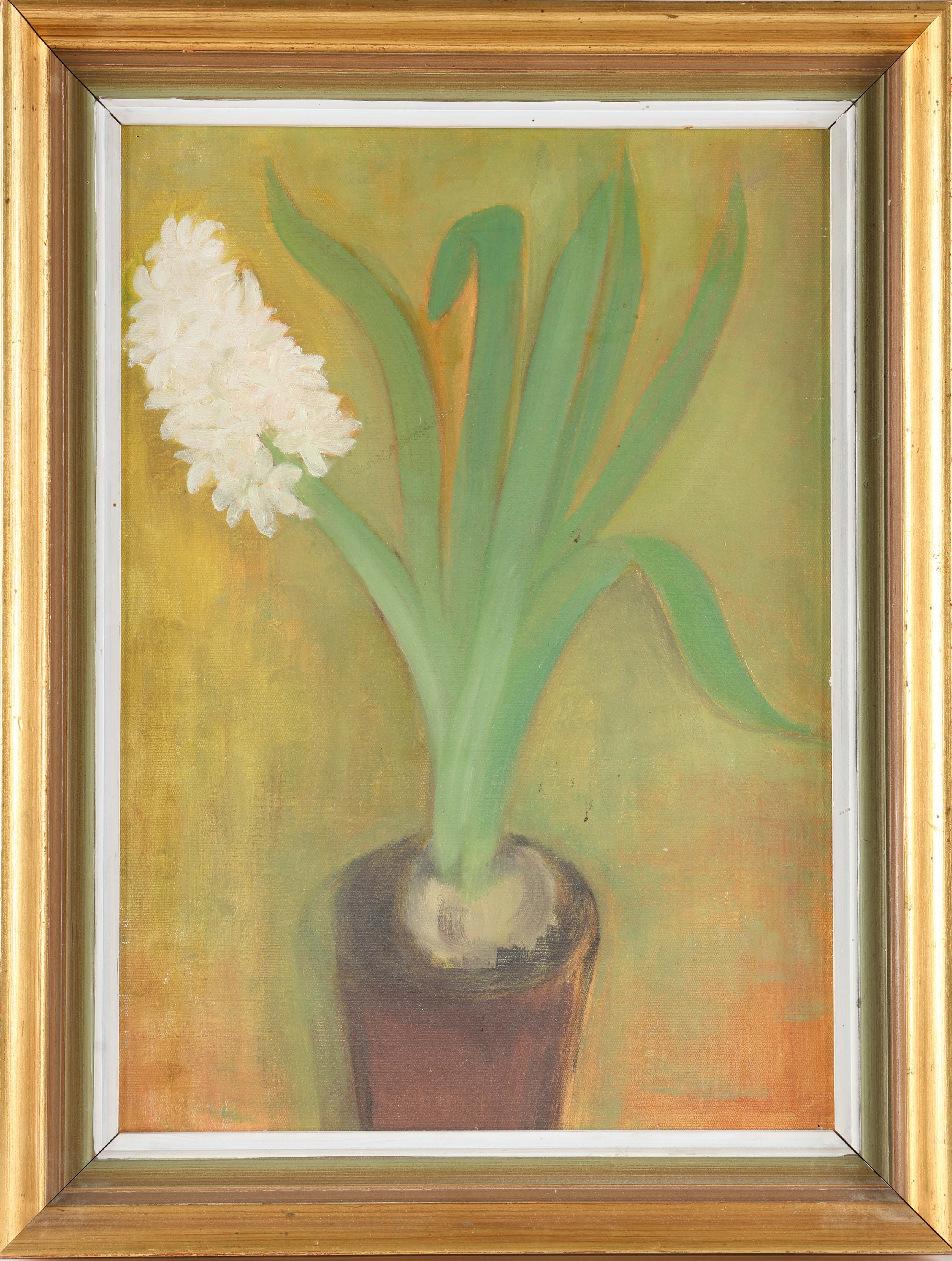 ANNA BERG (1875-1950). Blomsterstilleben med krukväxt, olja på pannå.