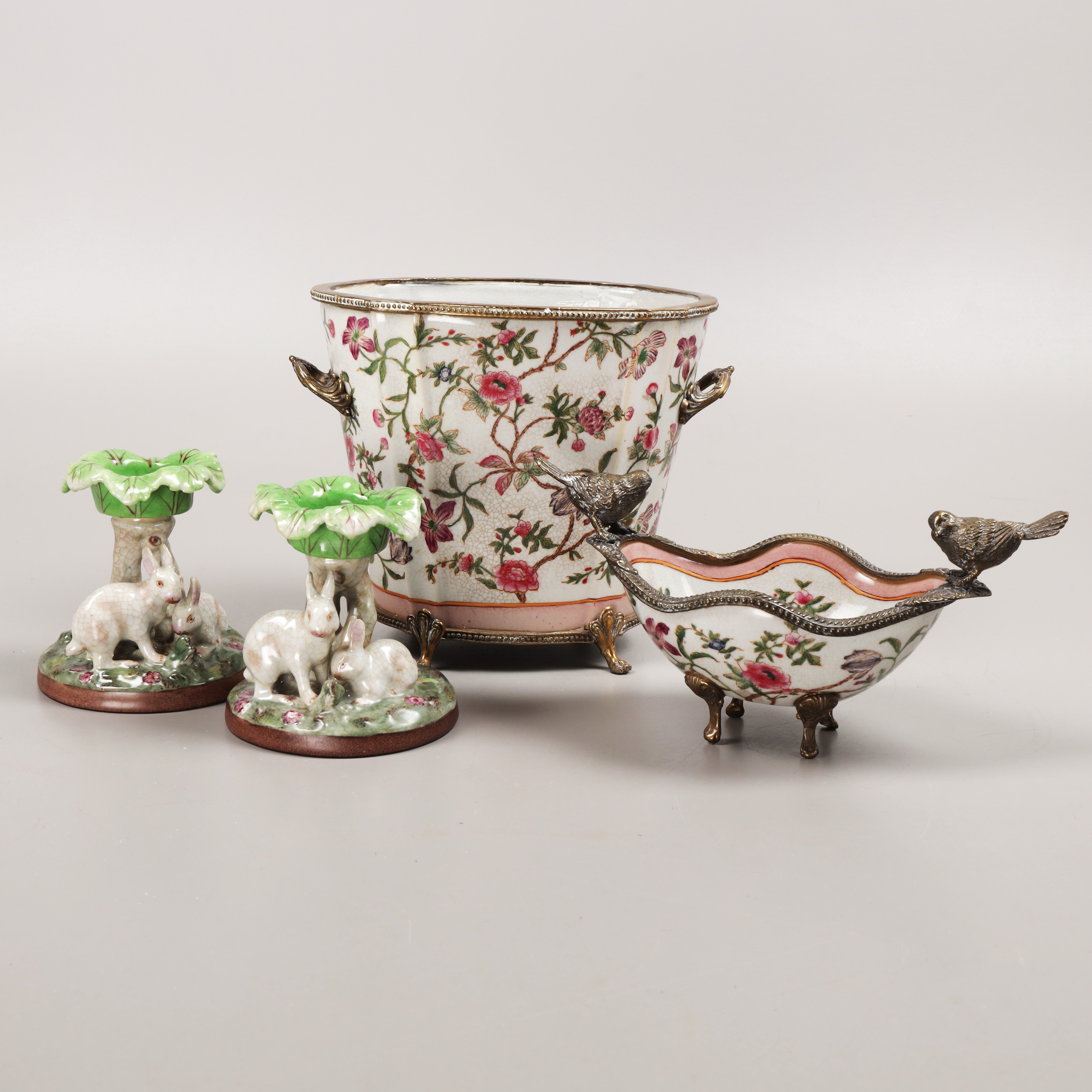 YTTERFODER, SKÅL, LJUSSTAKAR, 4 delar, keramik/metall, C & G, Danmark, 2000-tal.