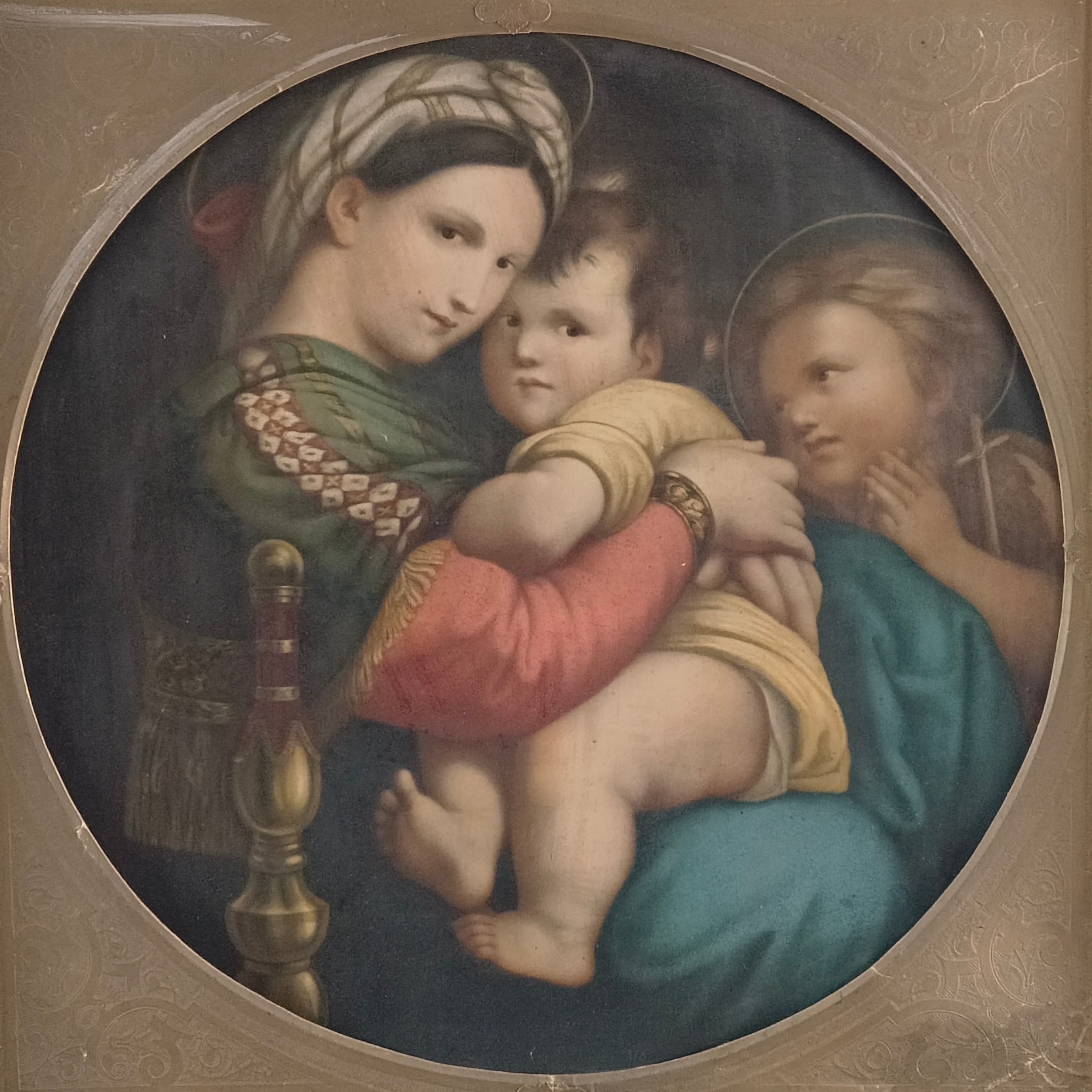 RAFFAELLO SANTI AUS URBINO. REPLIK. „Madonna della Sedia“, Reproduktion.