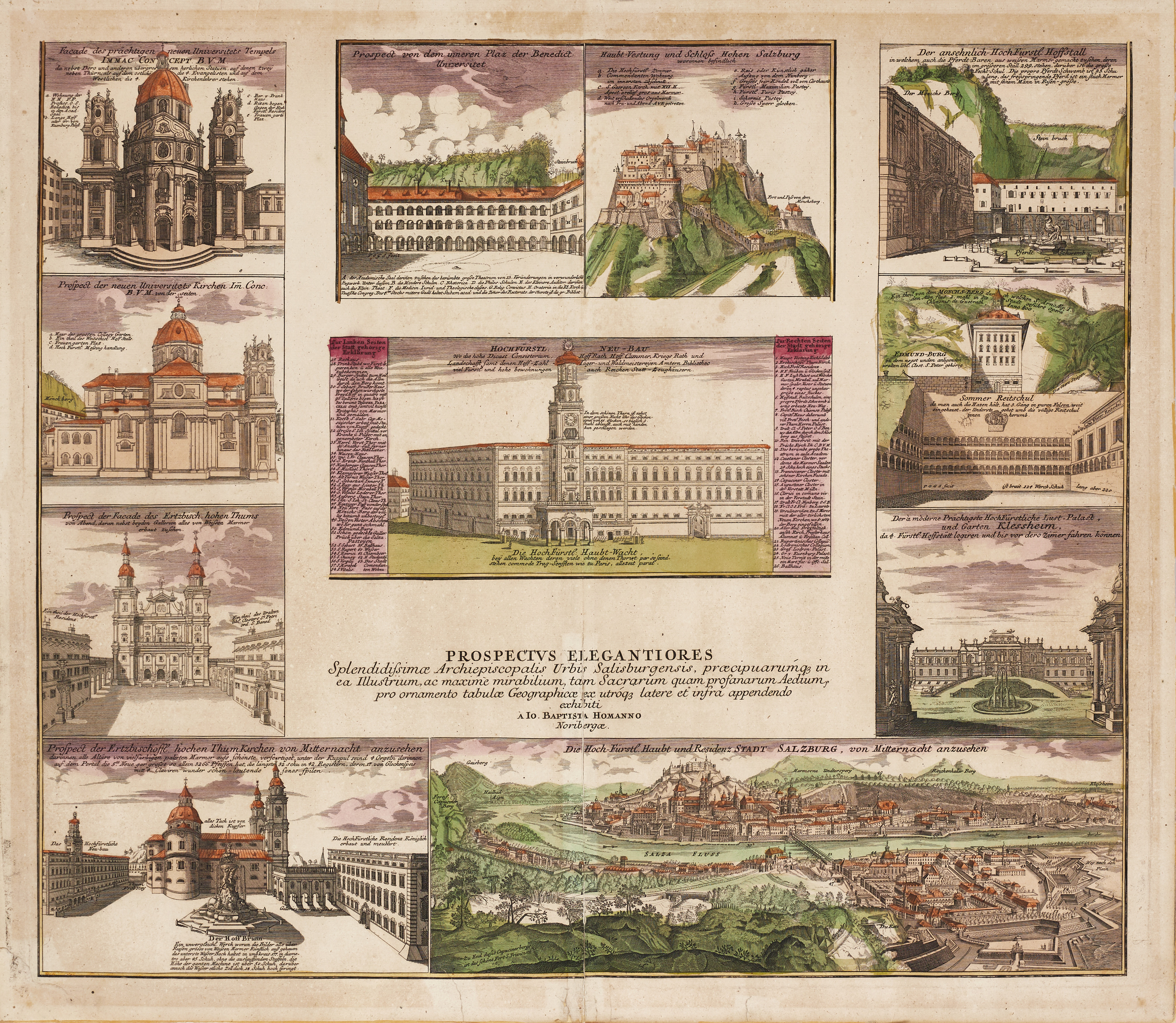 HOMANN, Prospectus Elegantiores Splendidissimæ Archiepiscopalis Urbis Salisburgensis, ca 1720.