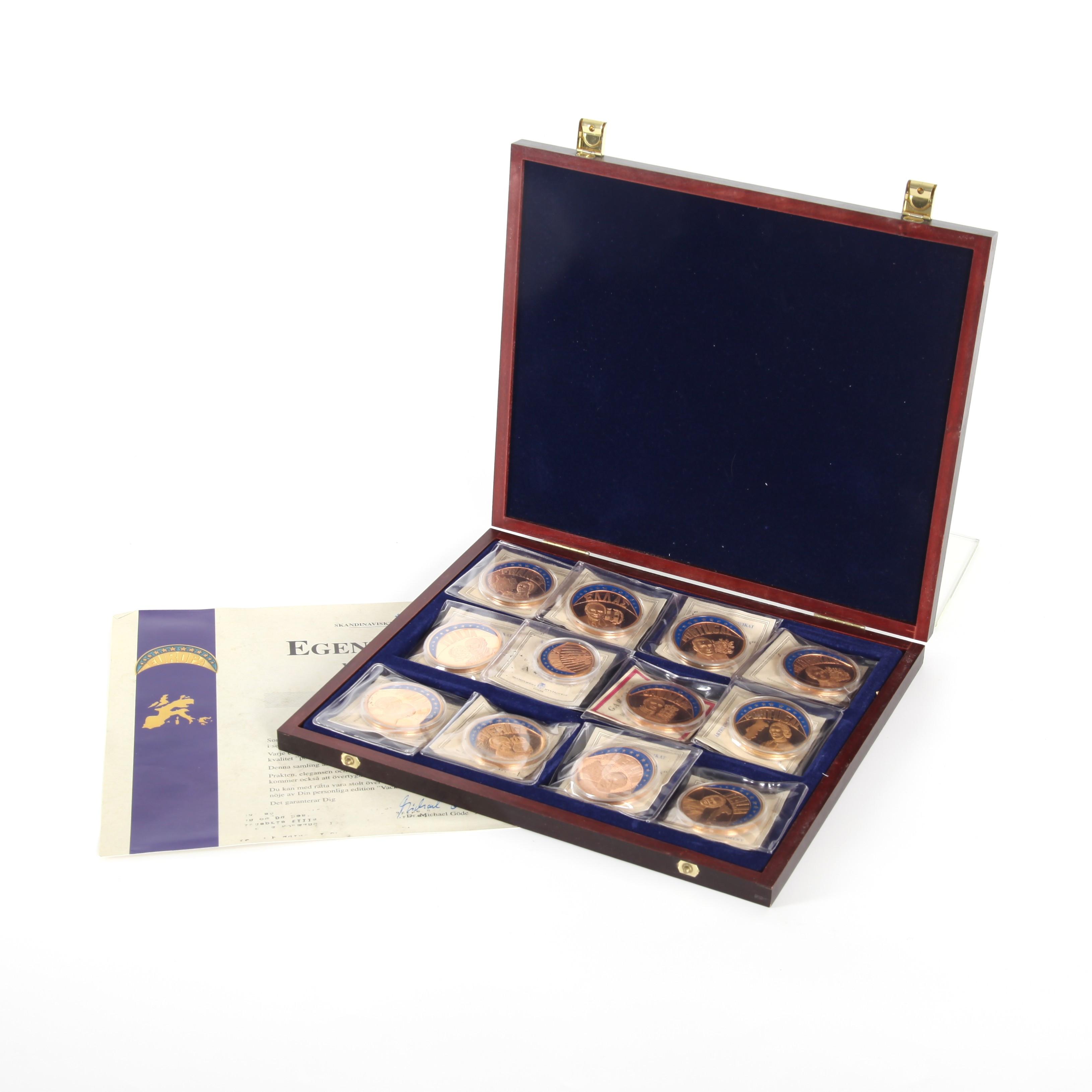 MYNTSAMLING "Vackra Färg ECU´s", 12 st, Guldpläterad koppar.