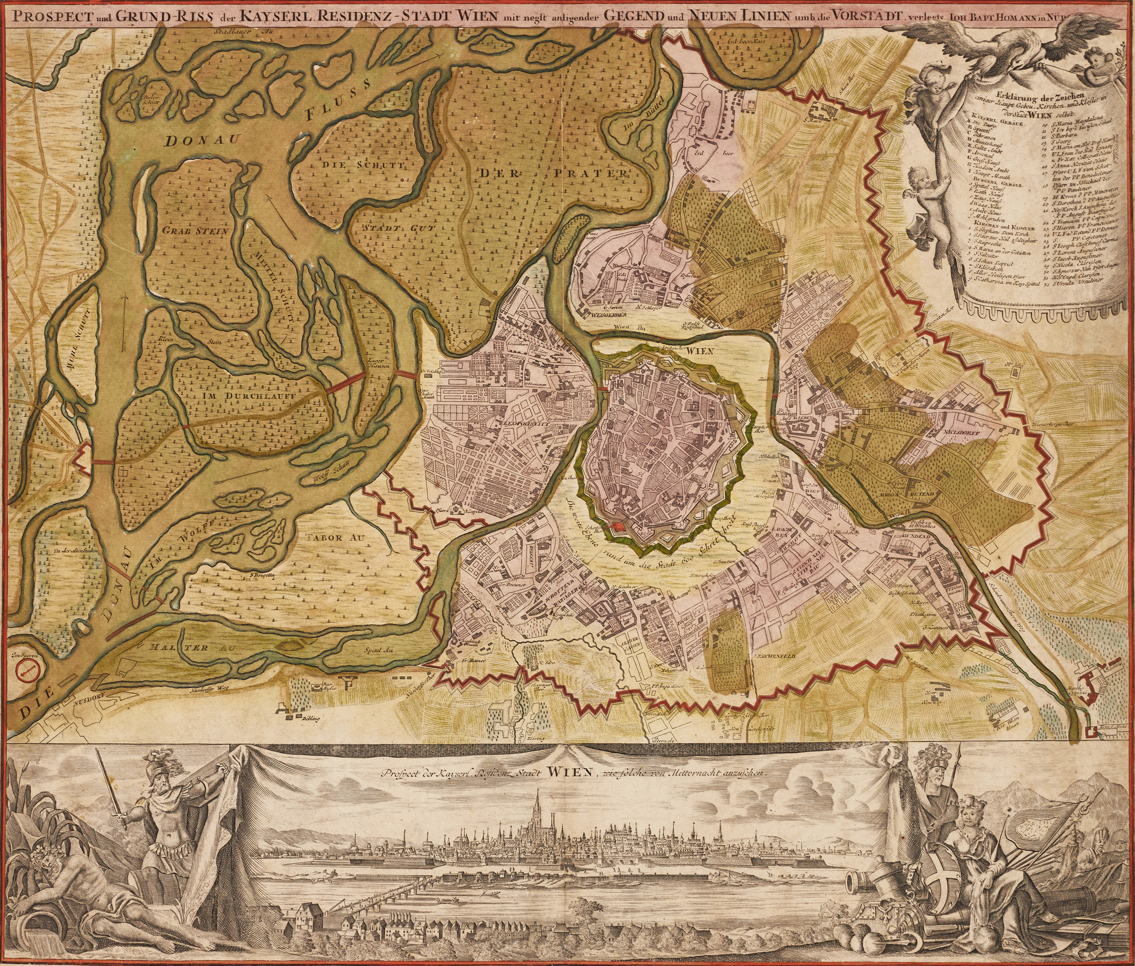 HOMANN, Prospect und Grund-Riss der Kayserl. Residenz-Stadt Wien, ca 1730.