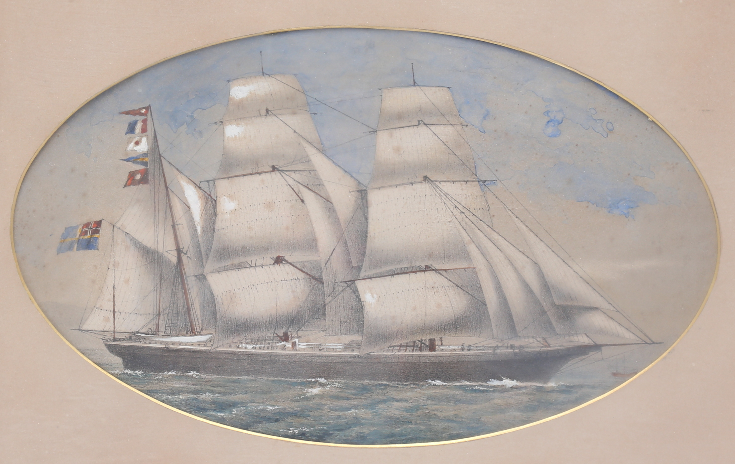 OKÄND KONSTNÄR. BLANDTEKNIK, skeppsmotiv, 1800-talets andra hälft.