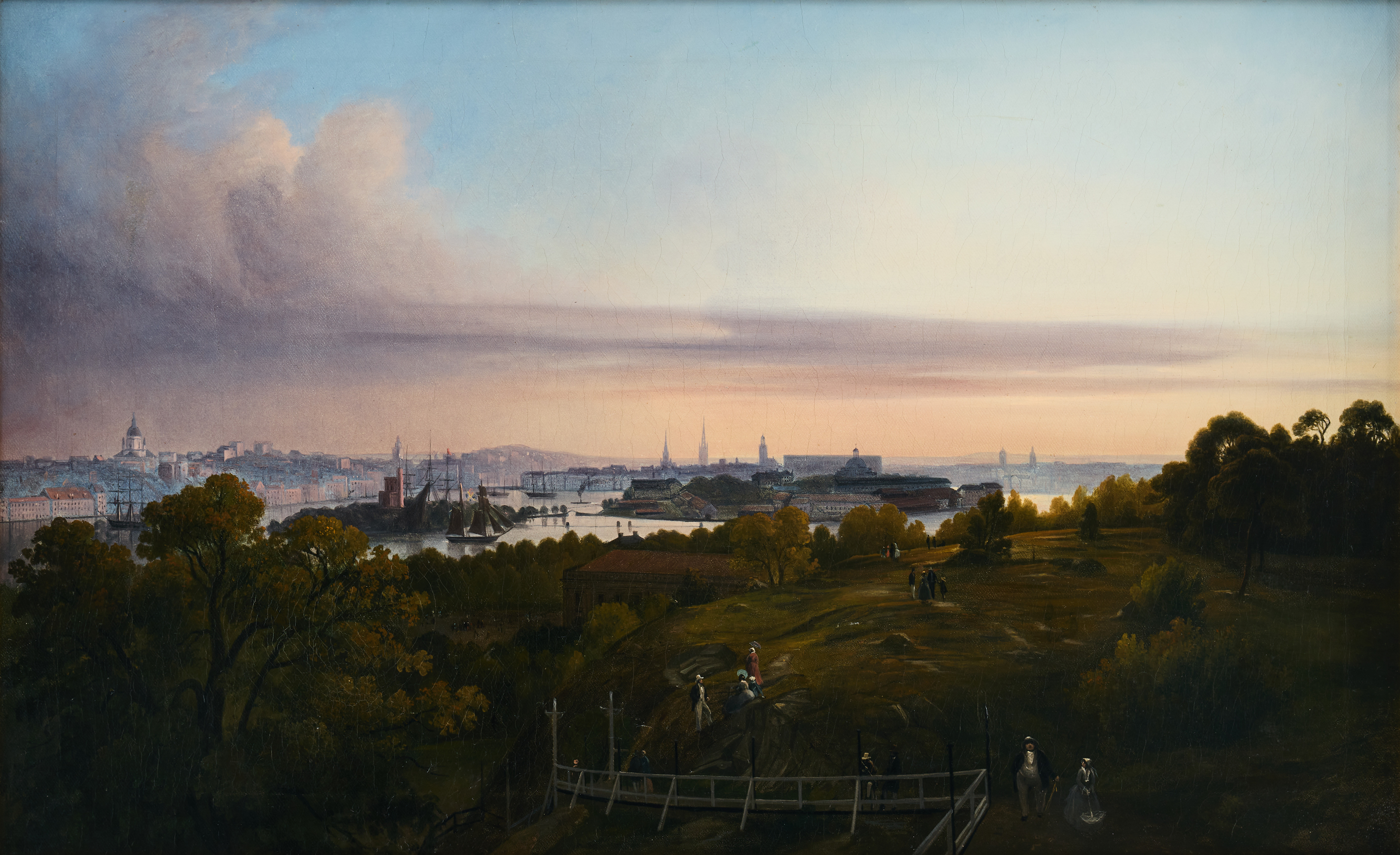 CARL STEFAN BENNET (1800-1878). Tillskriven. Utsikt från Skansenberget mot Stockholm.