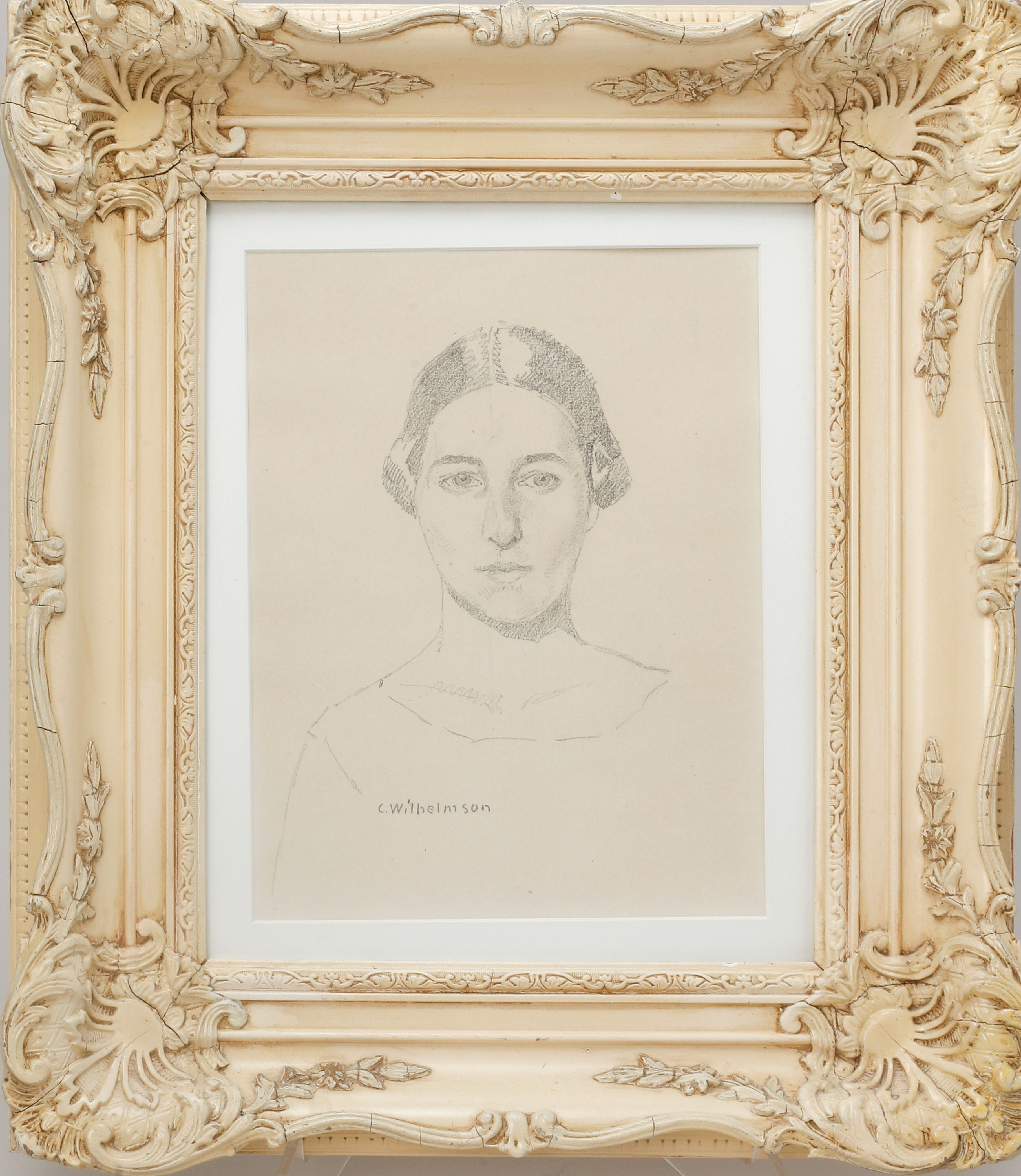 CARL WILHELMSON. Porträtt, teckning, signerad.