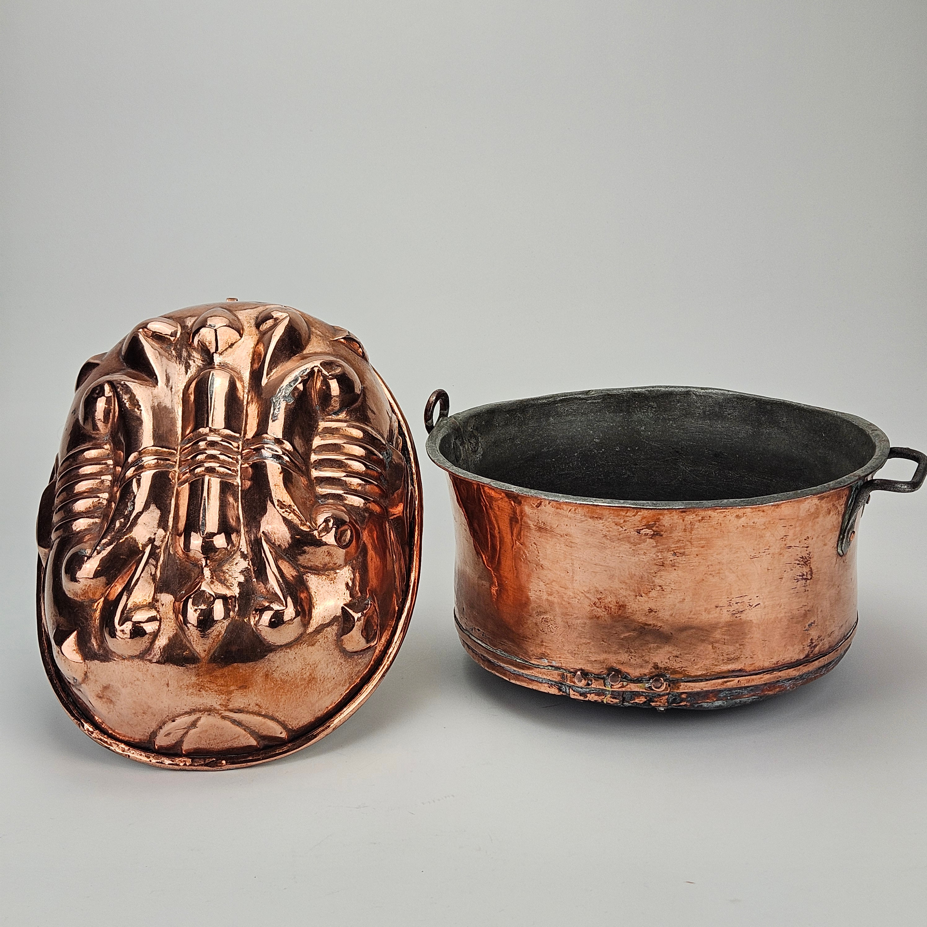 GRYTA OCH ALADÅBFORM, koppar, 1800/1900-tal.