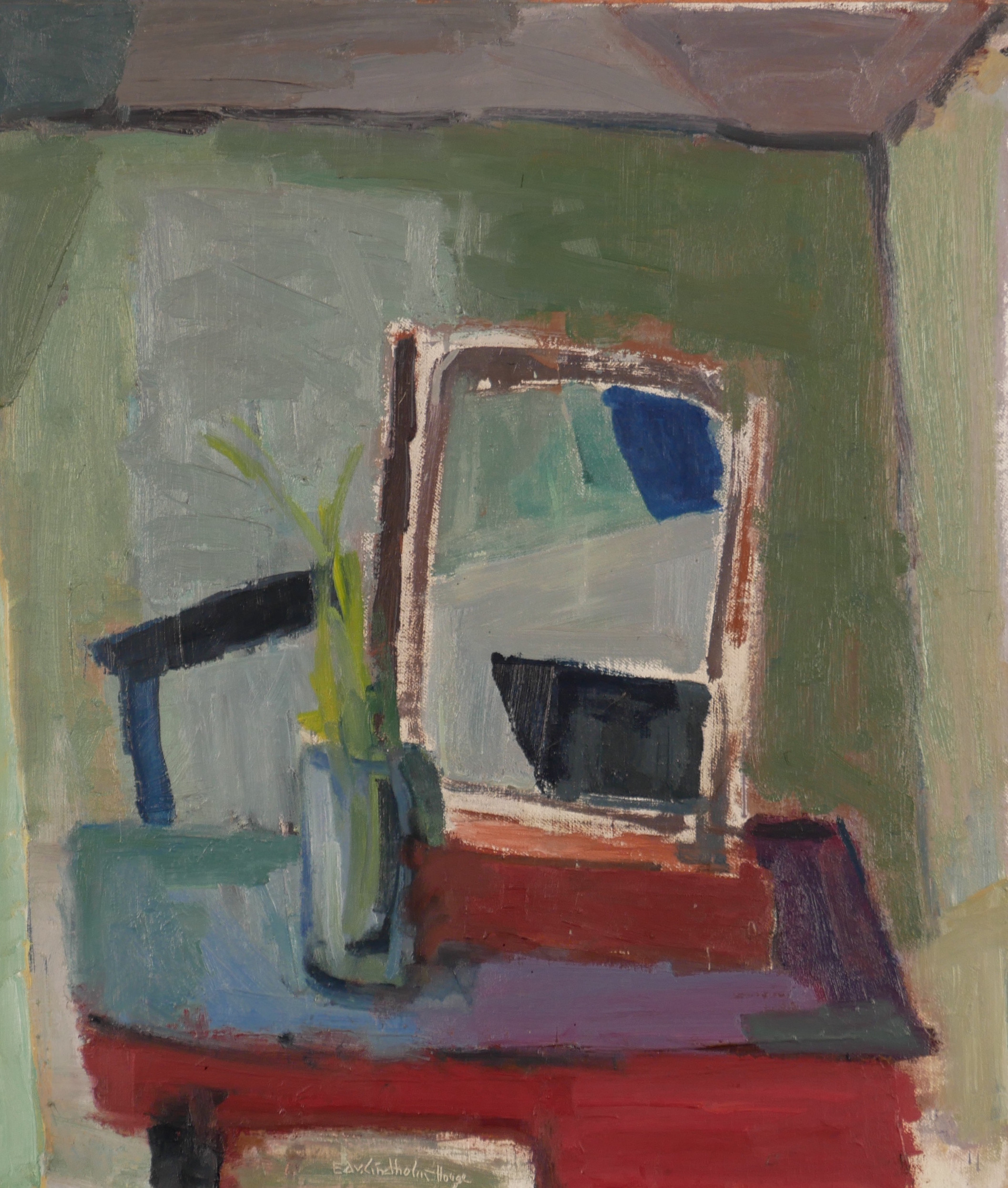 EDVIN LINDHOLM-HOUGE. Interiör, olja på pannå, signerad Edv. Lindholm-Houge.