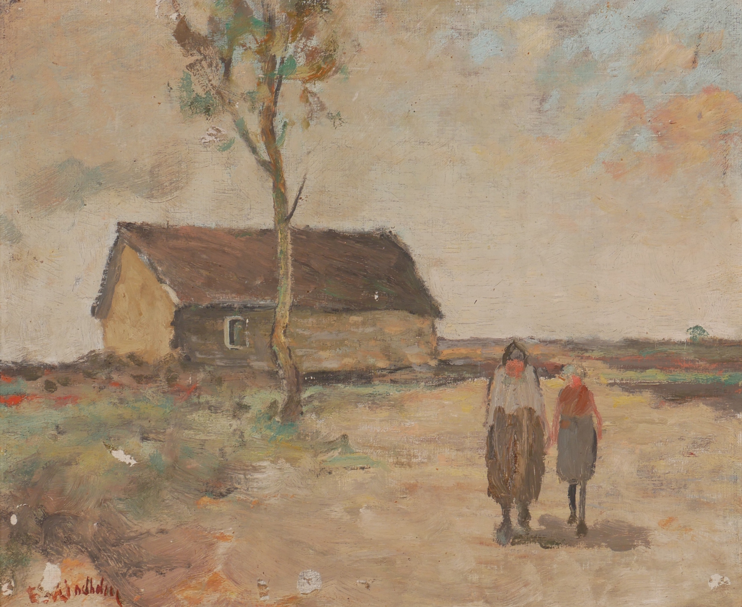 EDVIN LINDHOLM-HOUGE. "Huset på Alvaret, Öland", olja på pannå, signerad Edv. Lindholm.