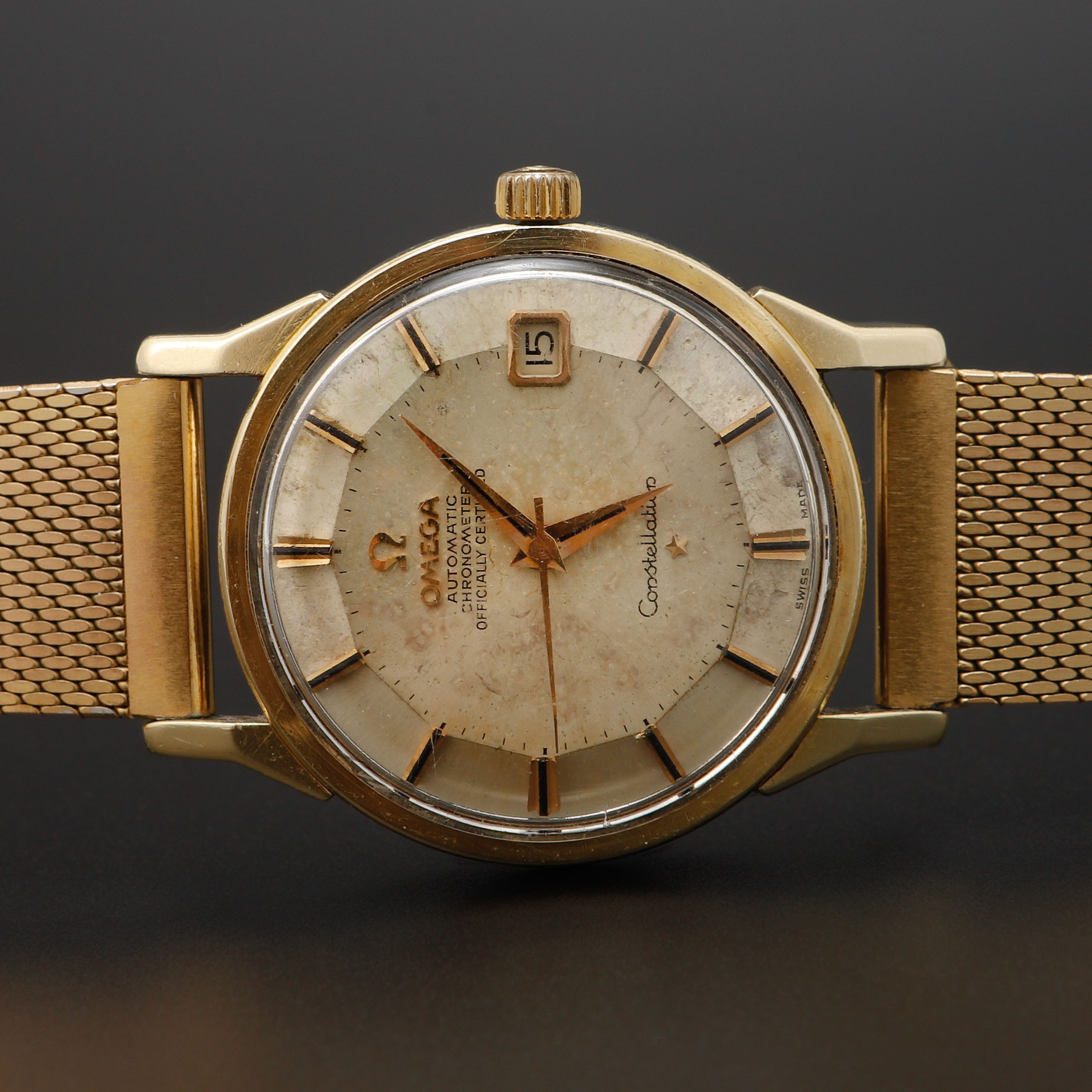 ARMBANDSUR, Omega, Constellation, "Pie Pan" guld på stål, automatisk, ca 1963.