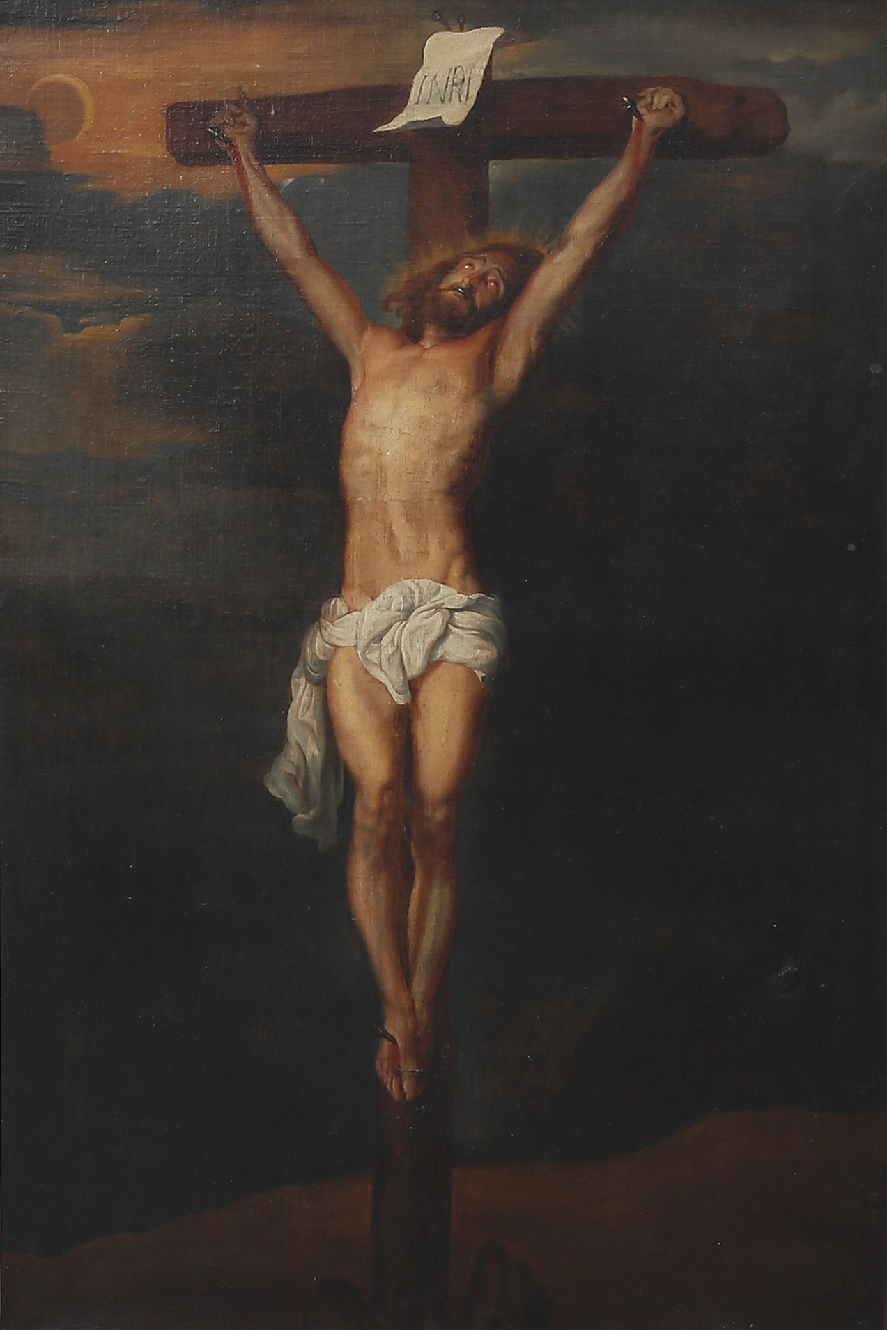 OKÄND KONSTNÄR. Jesus på korset. Olja på duk, kopiemålning efter Anthonis van Dyck, 1700/1800-tal.
