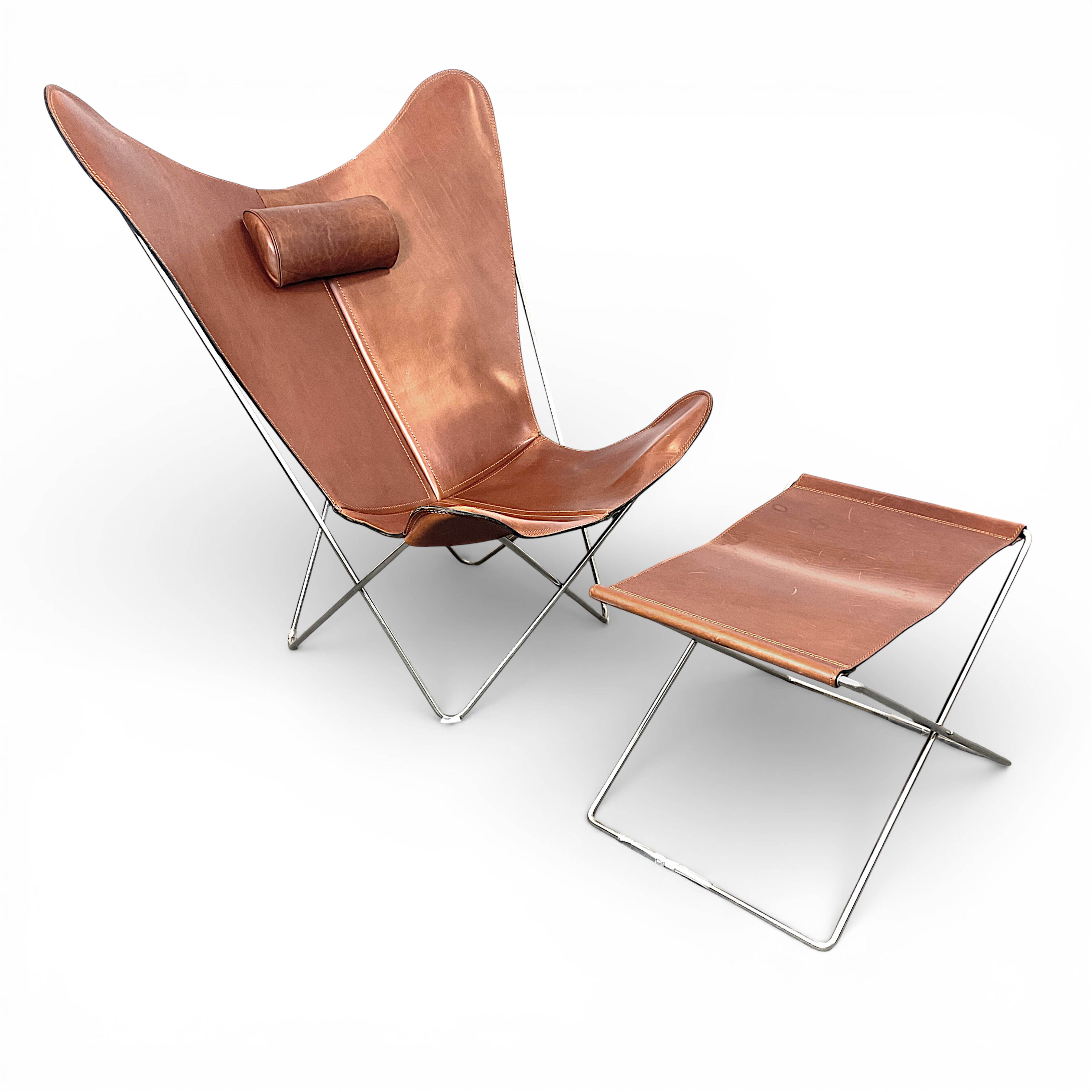 DENNIS MARQUAT. "KS Chair", fåtölj & fotpall, OX Denmarq, läder och stål, Danmark.