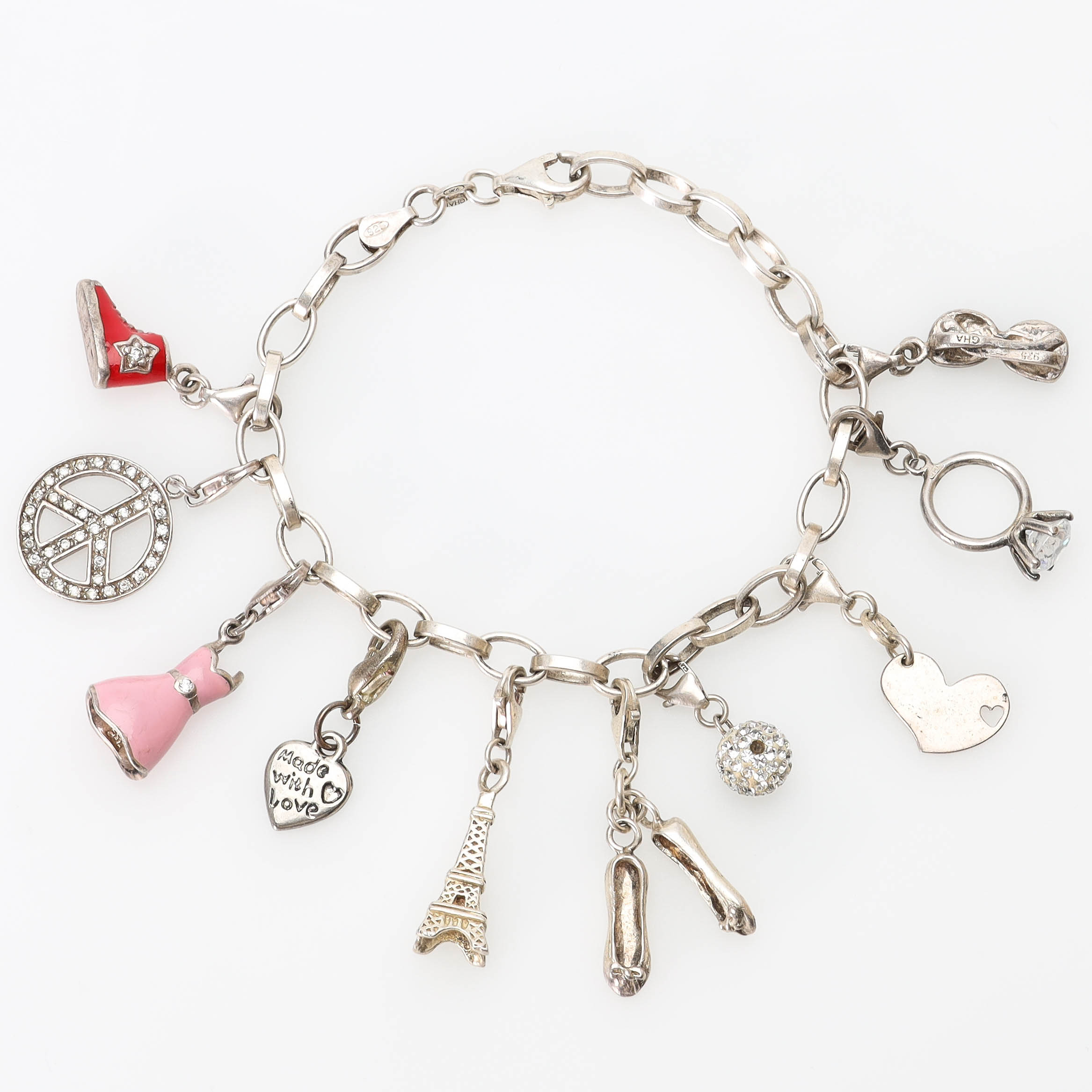 ARMBAND, silver, 10 st berlocker, emalj.