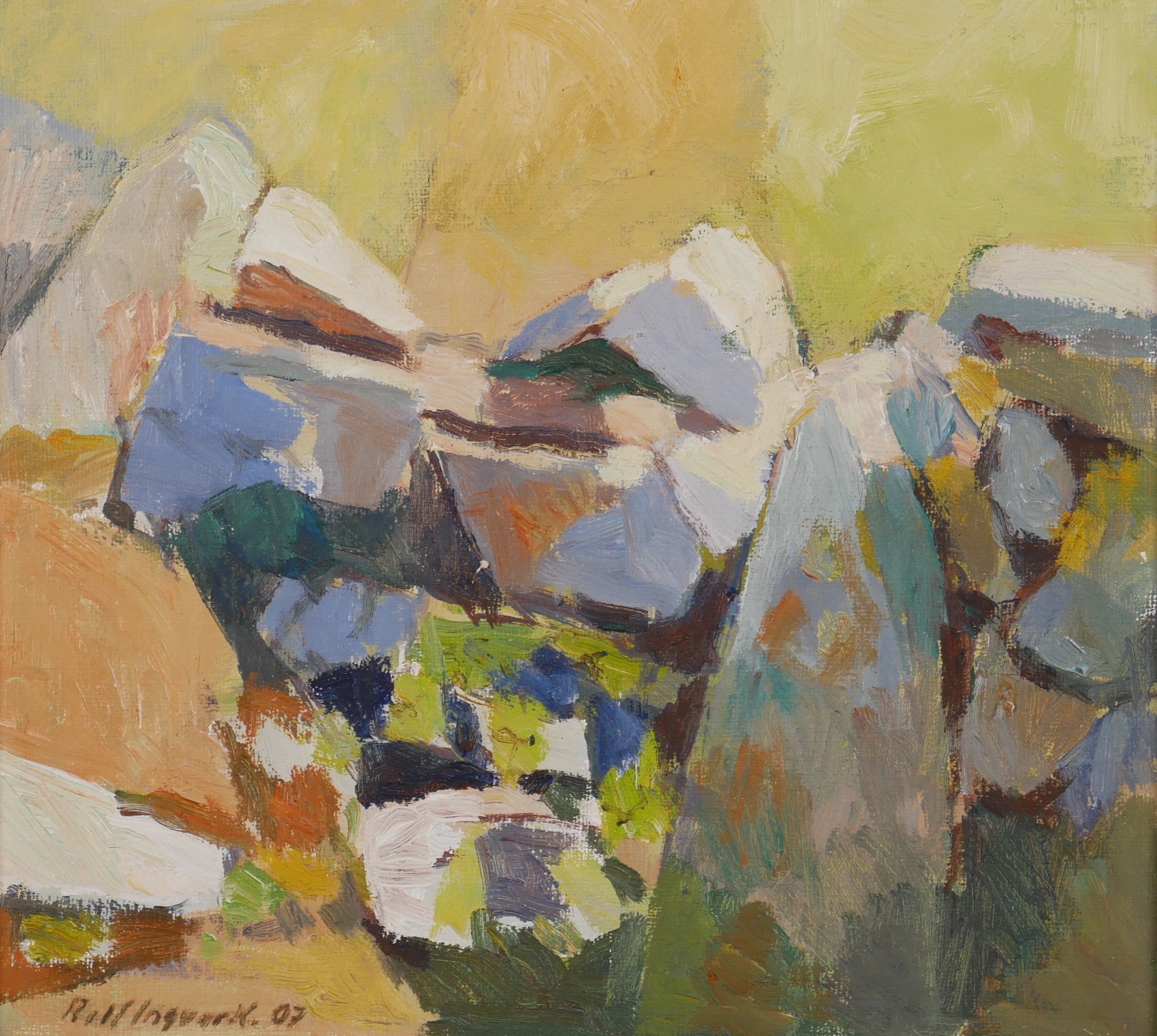 ROLF INGVAR KARLSSON. "Stenmur på Alvaret", olja på duk, signerad Rolf Ingvar K. 07.