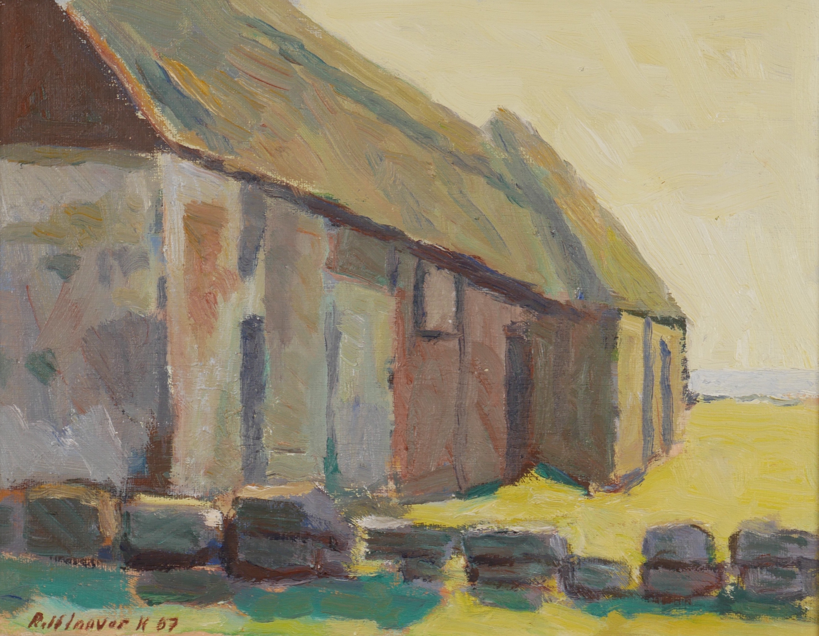 ROLF INGVAR KARLSSON. "Gammal gård", olja på duk, signerad Rolf Ingvar K 07.