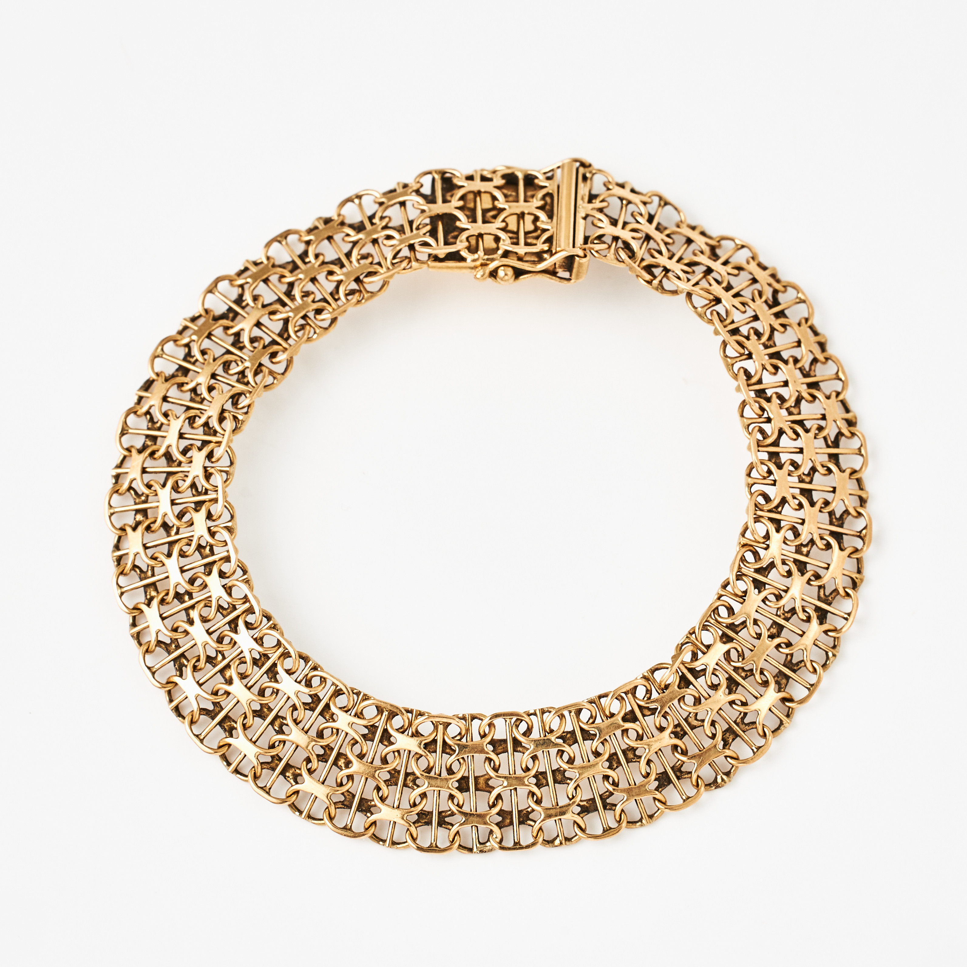 ARMBAND, 18 k guld, x-länk med stav, Claréus Guldsmeds AB, Stockholm 1985.