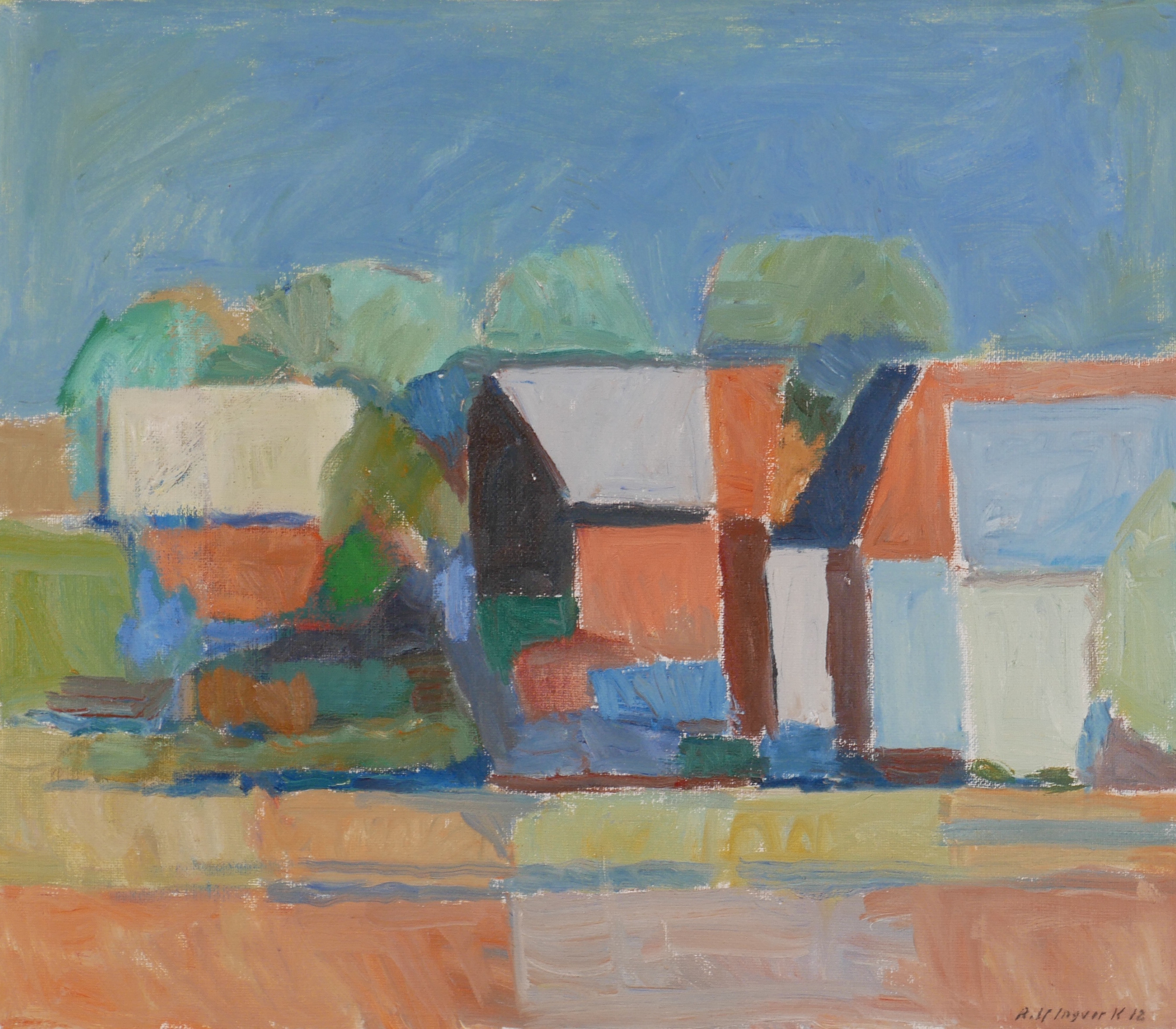 ROLF INGVAR KARLSSON. "Ölandsby", olja på duk, signerad Rolf Ingvar K 12.