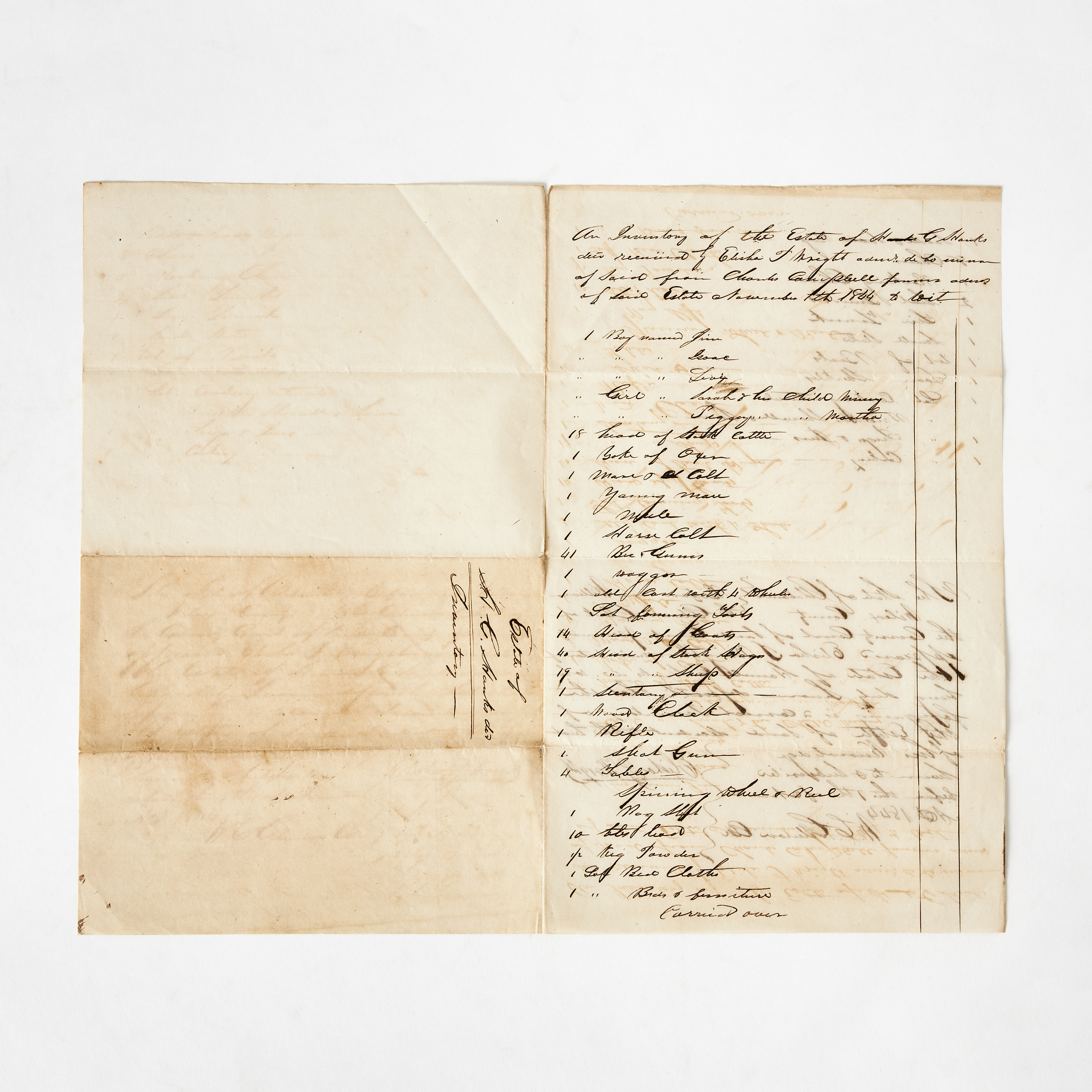 SLAVERY - DOCUMENT FROM ALABAMA, ESTATE INVENTORY DATED 1844.