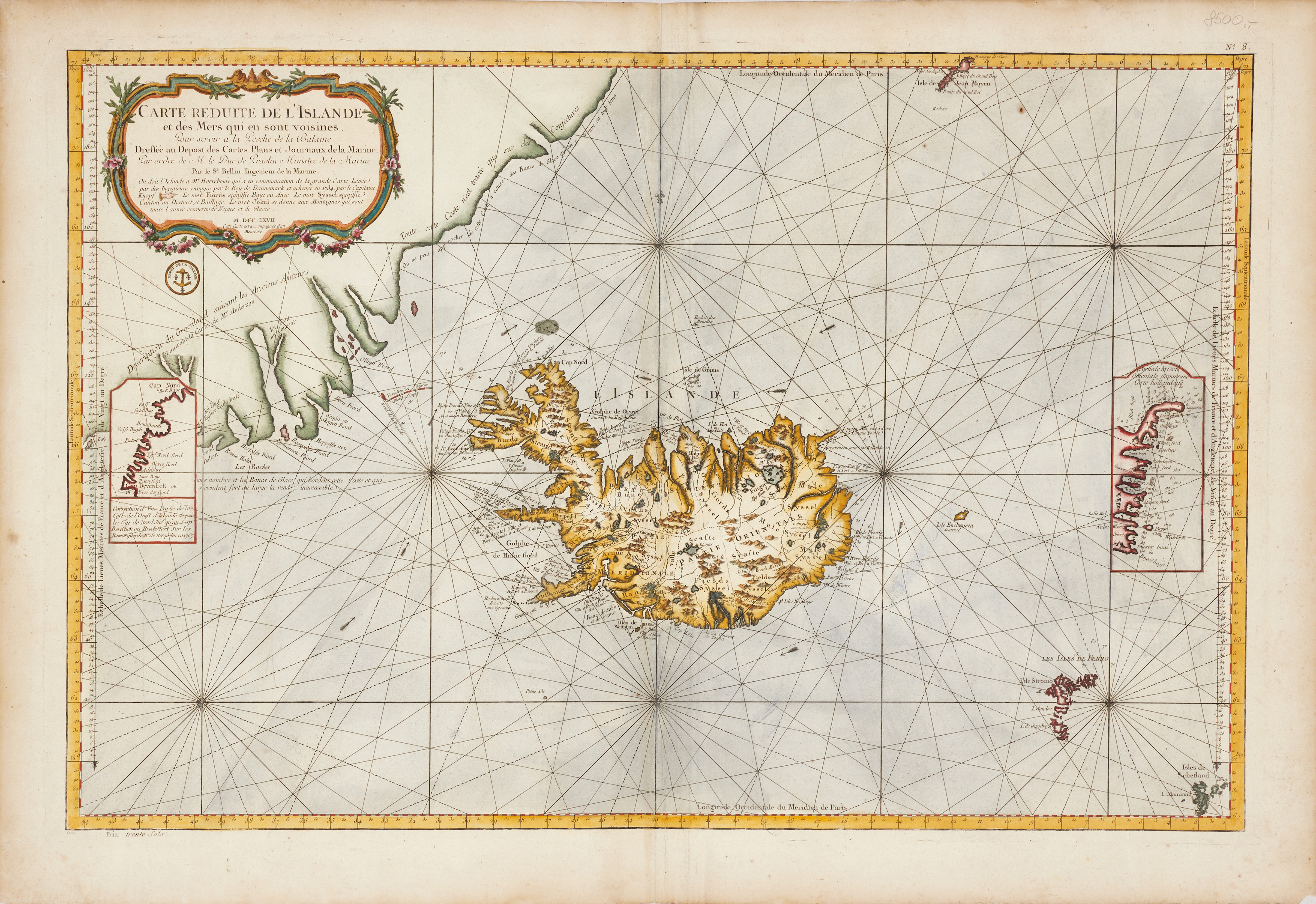 BELLIN, Carte Réduite de L'Islande, 1767.