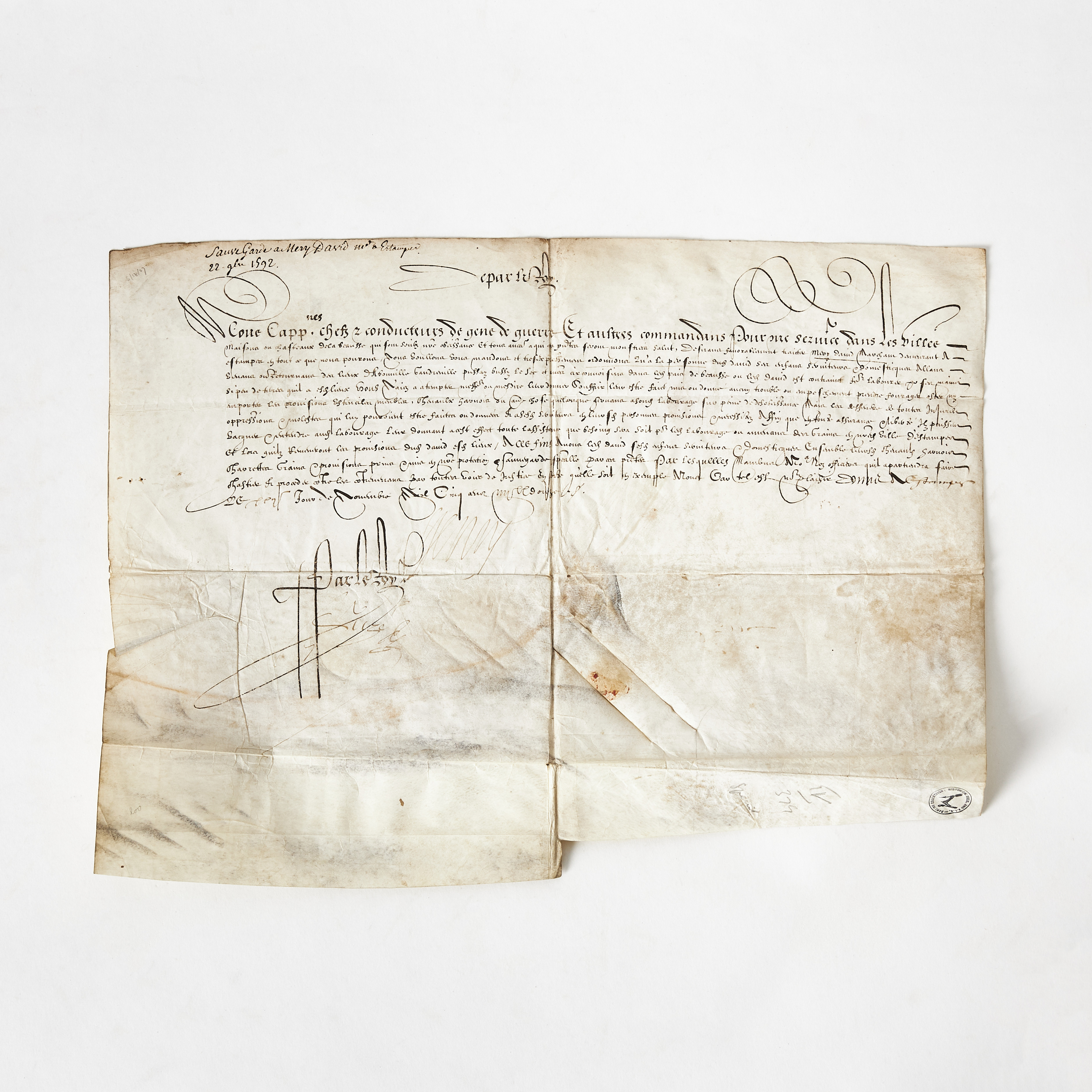 HENRI IV, DOCUMENT SIGNED, DATED 1592.