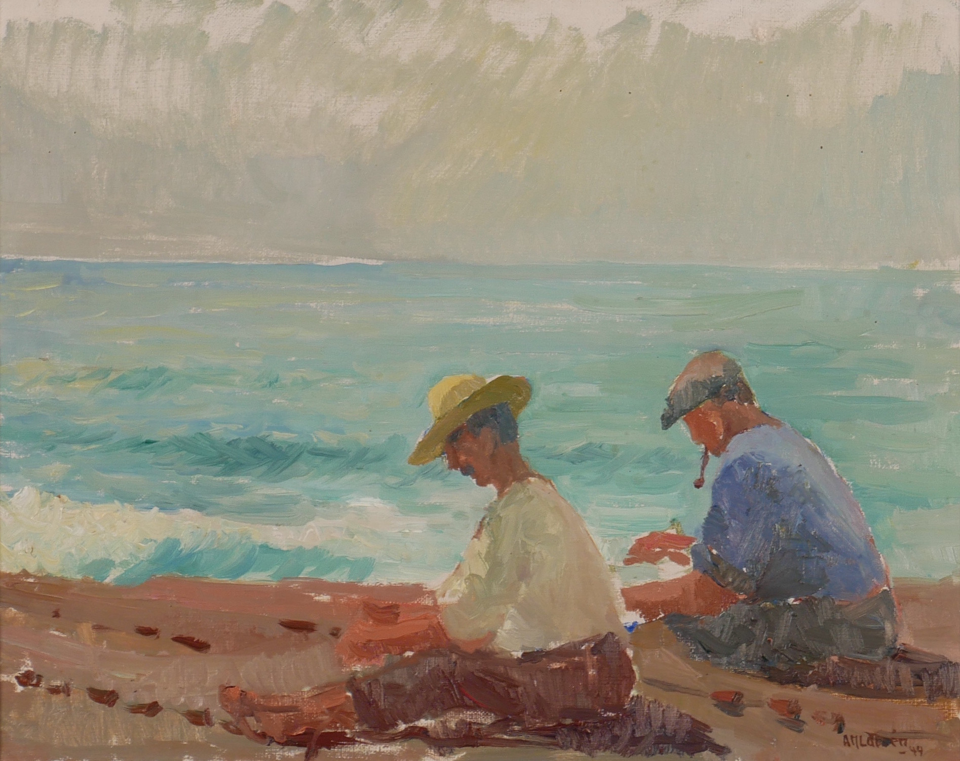 ANN-MARIE LARSÉN. "Fikapaus vid ölandskust", olja på duk, signerad och daterad.