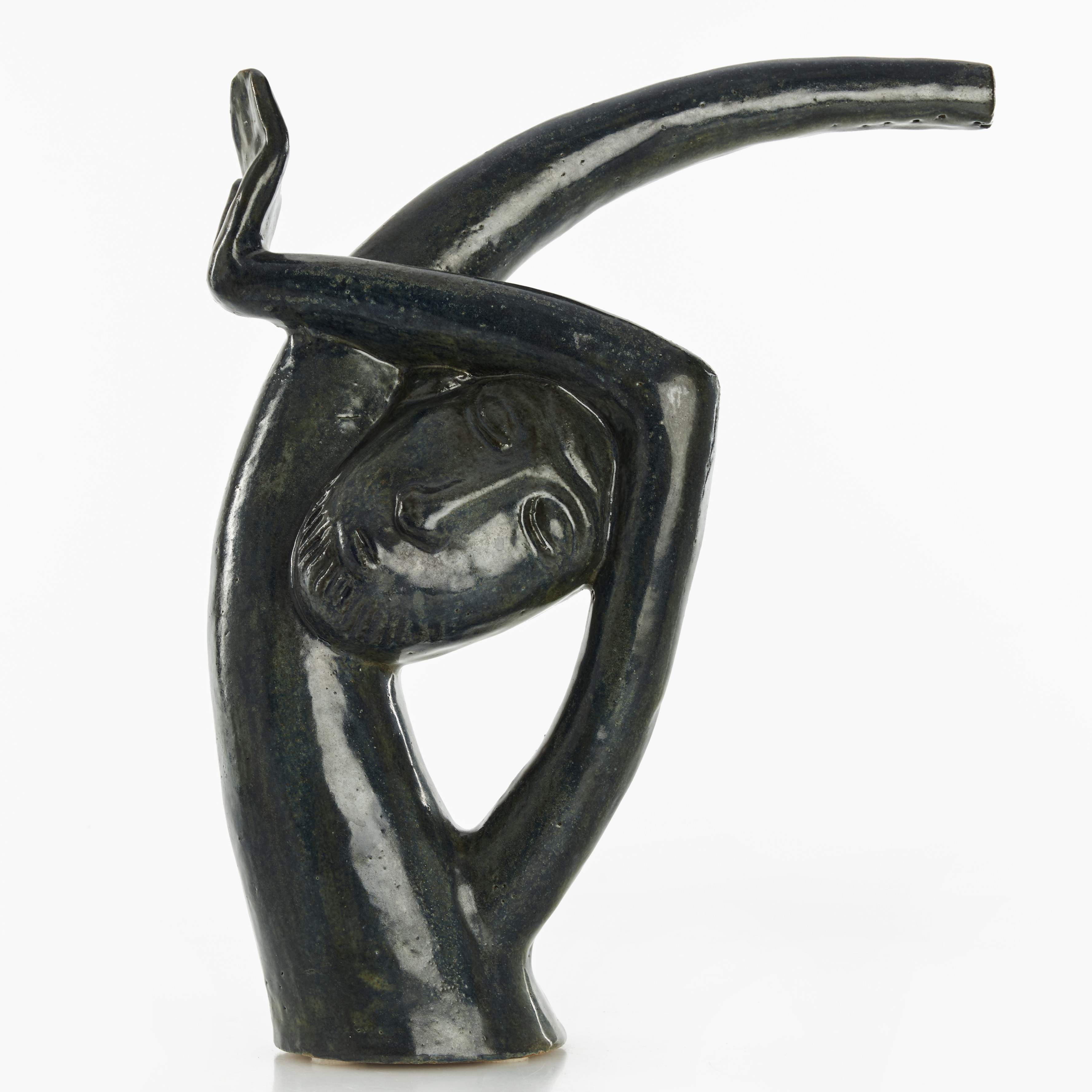 ÅKE HOLM (1900-1980). Skulptur, man med skägg, signerad, glaserat stengods, 1900-tal.