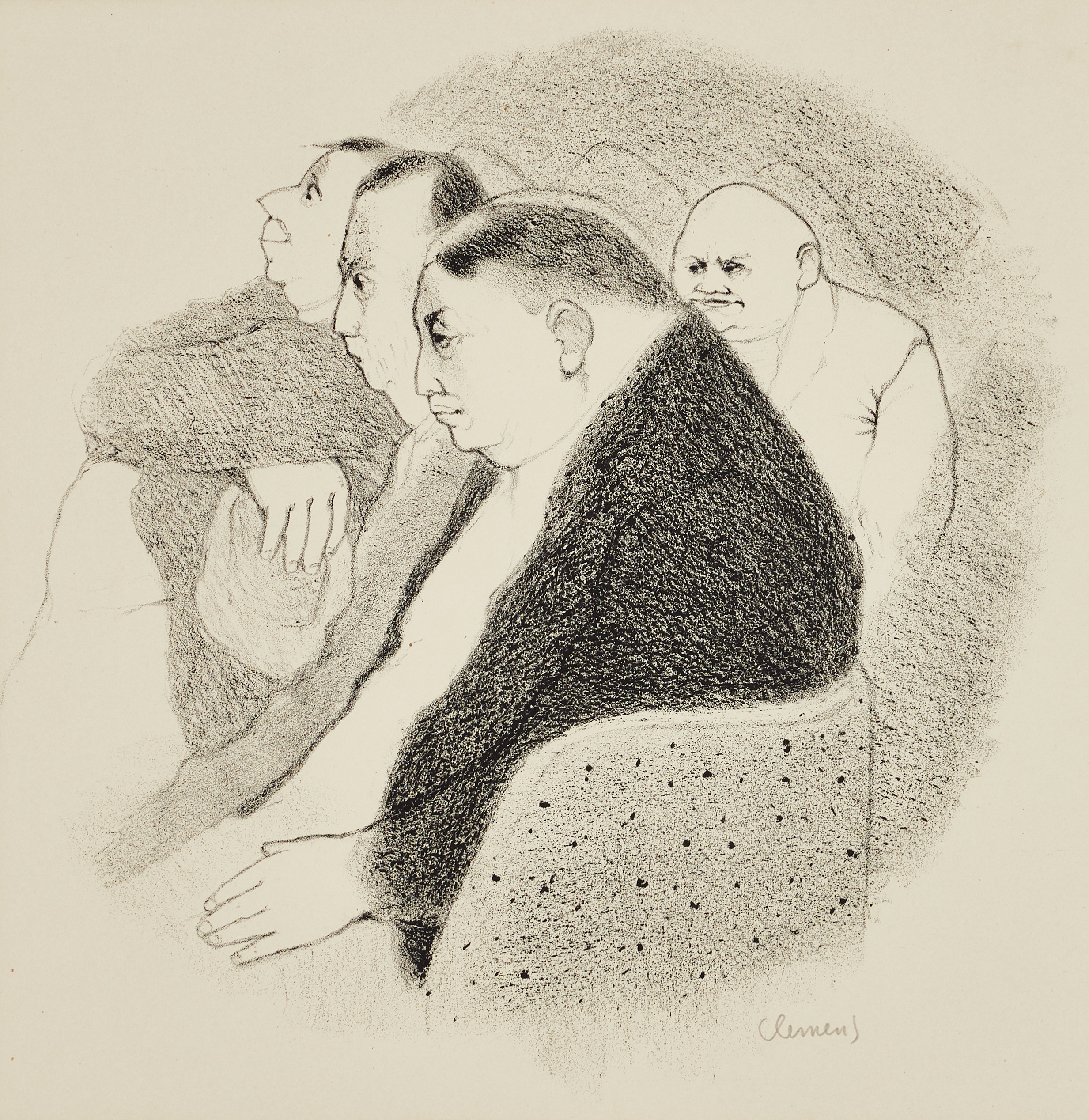 CURT CLEMENS (1911-1947). Figurkomposition, signerad Clemens, litografi.