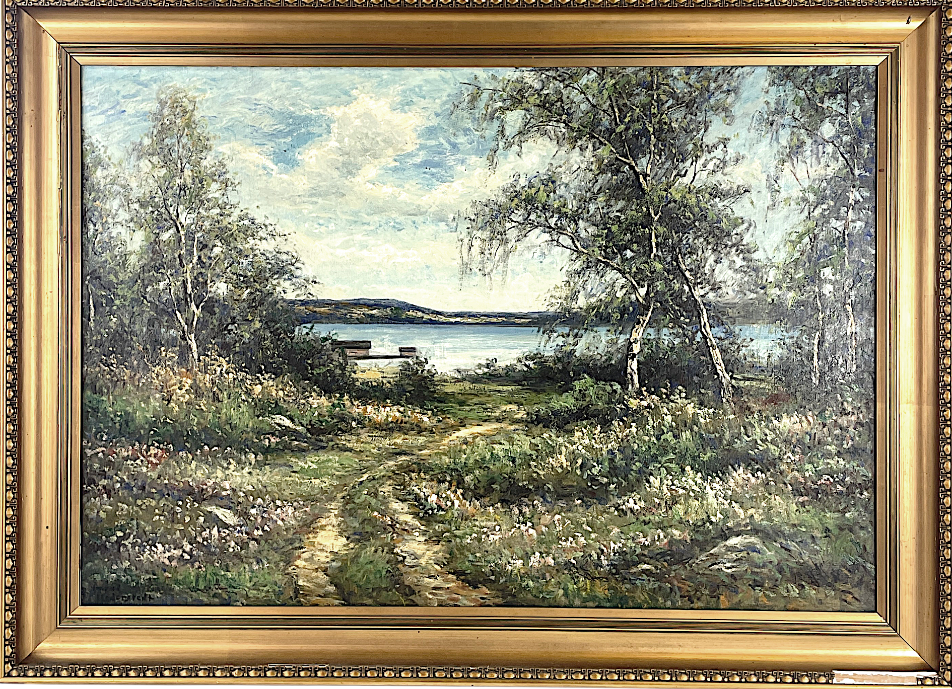 CONRAD HEDERSTEDT (1853 - 1940), olja på duk, Landskap med sjöutsikt, signerad.