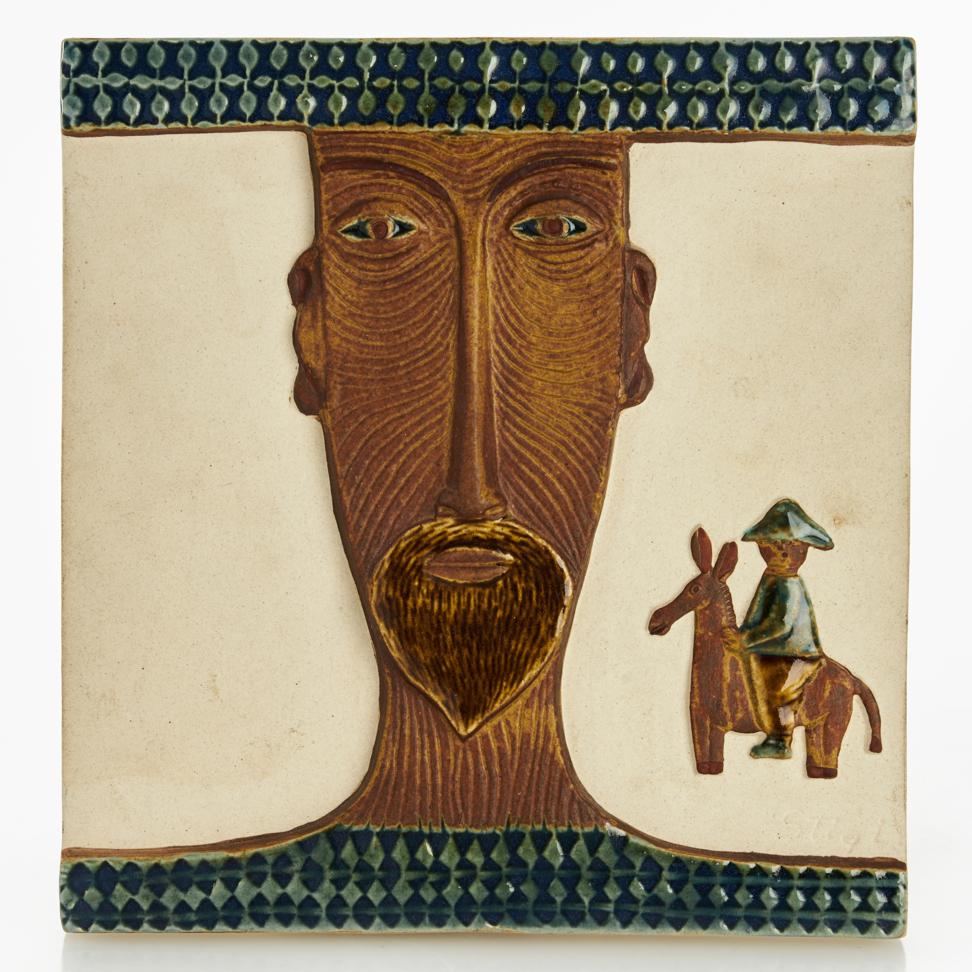 STIG LINDBERG (1916-1982). Väggrelief, Don Quijote och Sancho Panza, stengods, delvis glaserad, signerad, Gustavsberg, 1960-tal.