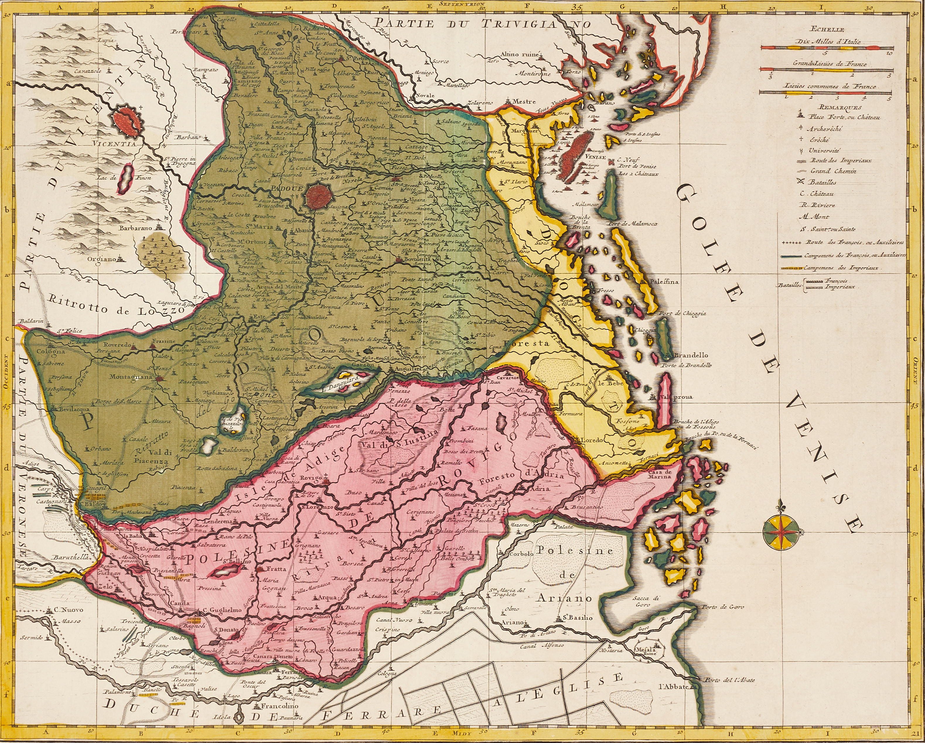 SANSON/MORTIER/JAILLOT, "Carte Nouvelle du Padouan, et le Polesin de Rovigo, de la Republique de Venise, Levée par ordre Exprès à l'Usage des Armées en Italie...", ca 1700.