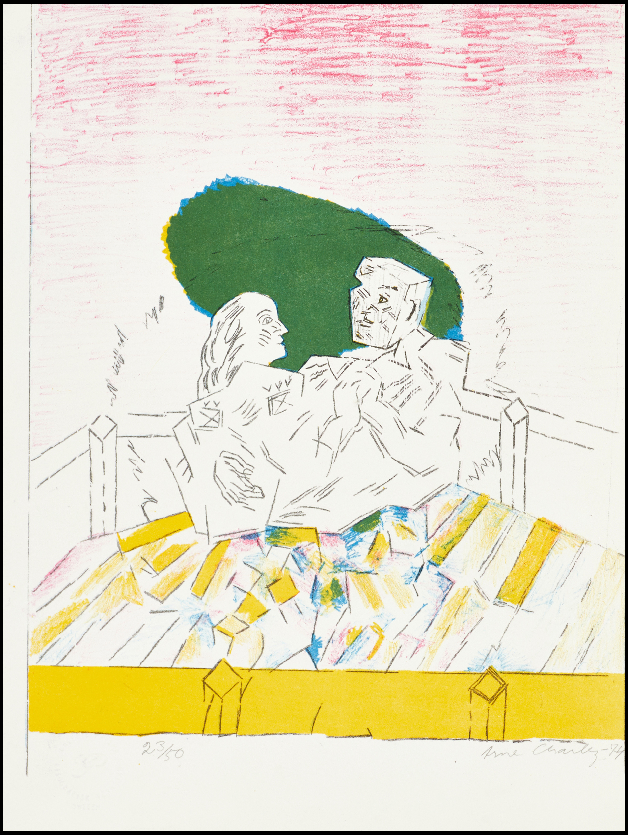 ARNE CHARLEZ (Sverige, 1934-2011), Kubistiskt par, signerad och daterad -74, numrerad 23/50, färglitografi.