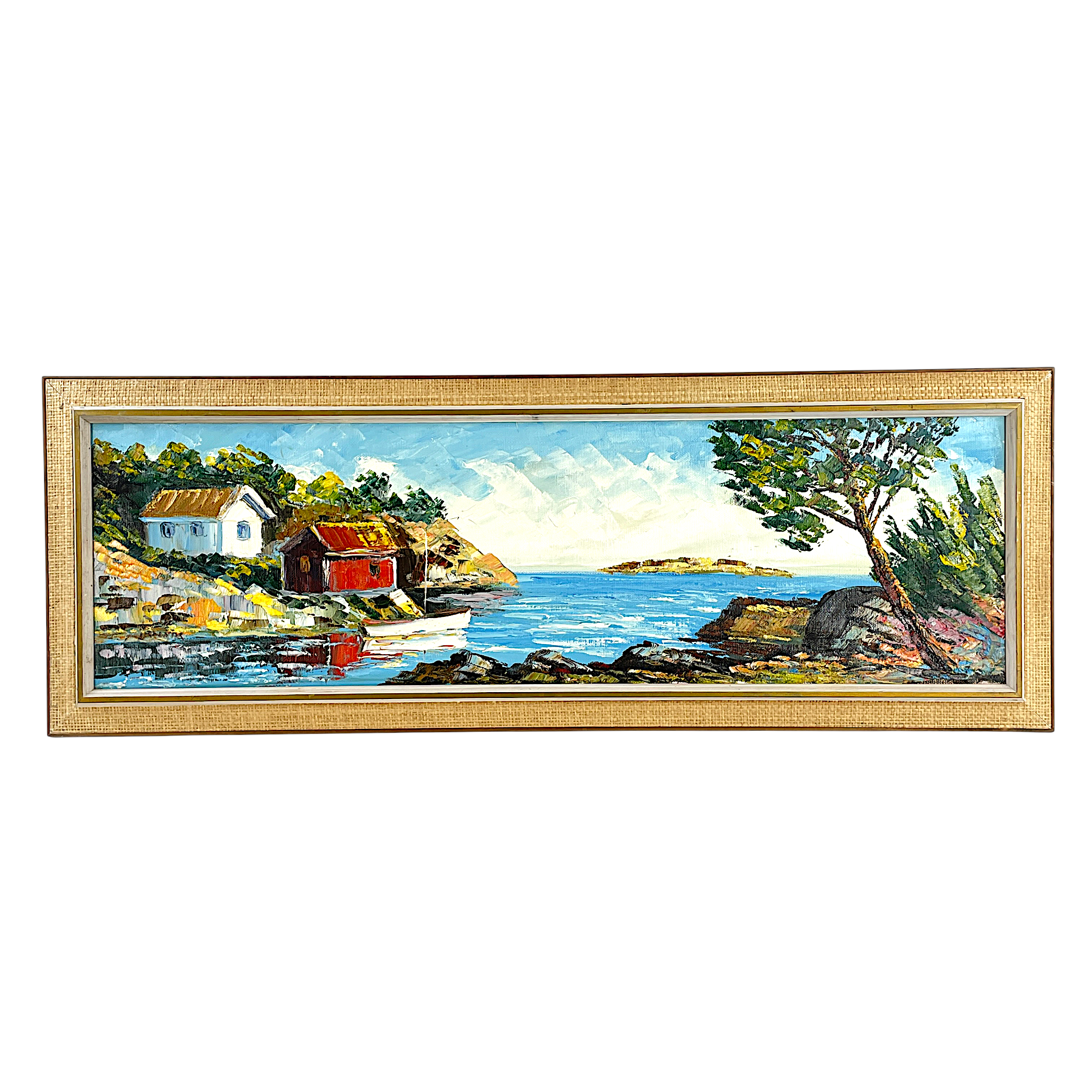 ISTVAN BOGNAR (Budapest 1938-2021 Stockholm), olja på duk, Hus vid havet, signerad a tergo på ram.