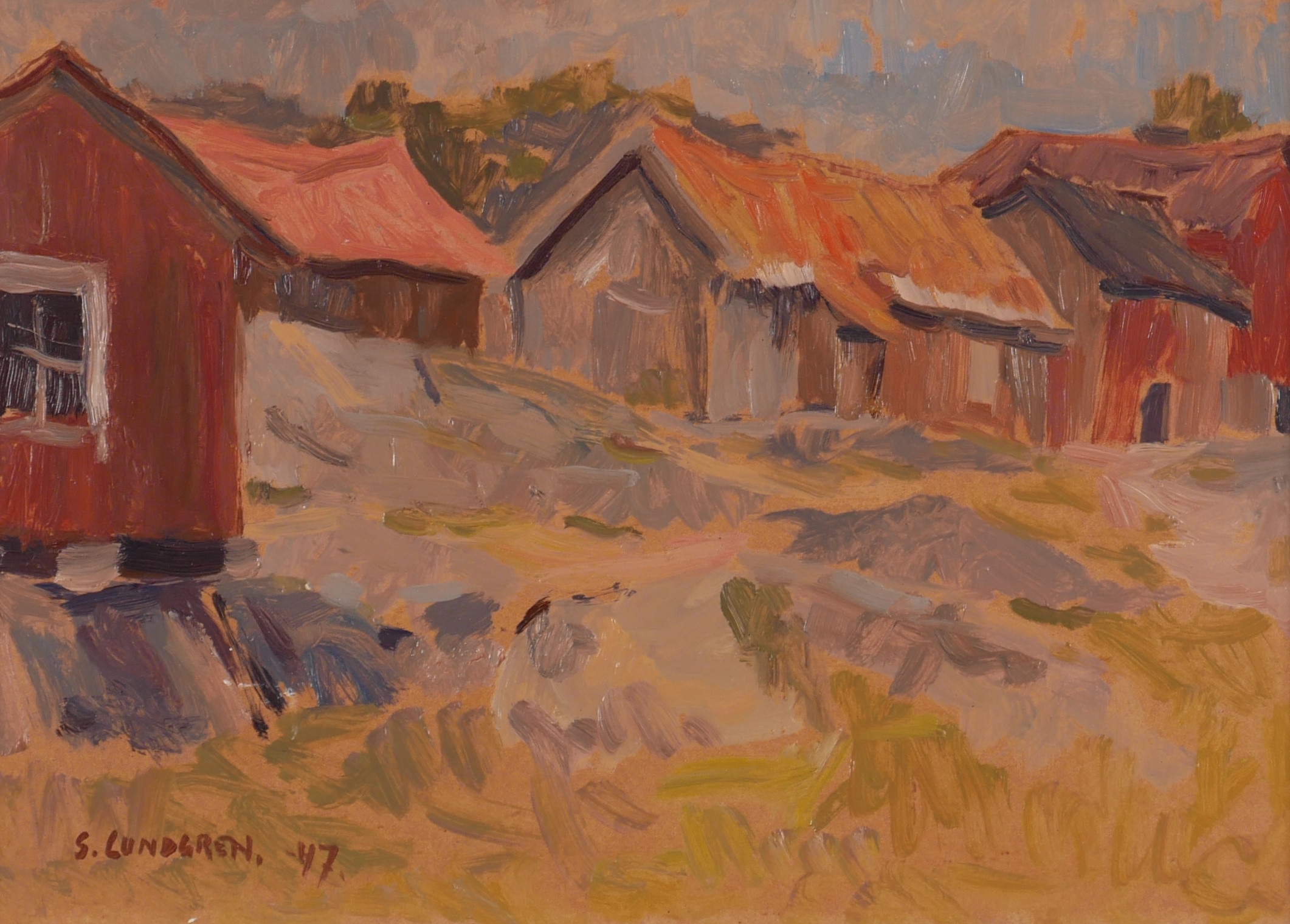 STURE LUNDGREN. "Bodarna vid Kroken Öland", olja på pannå, signerad S. Lundgren. -47.