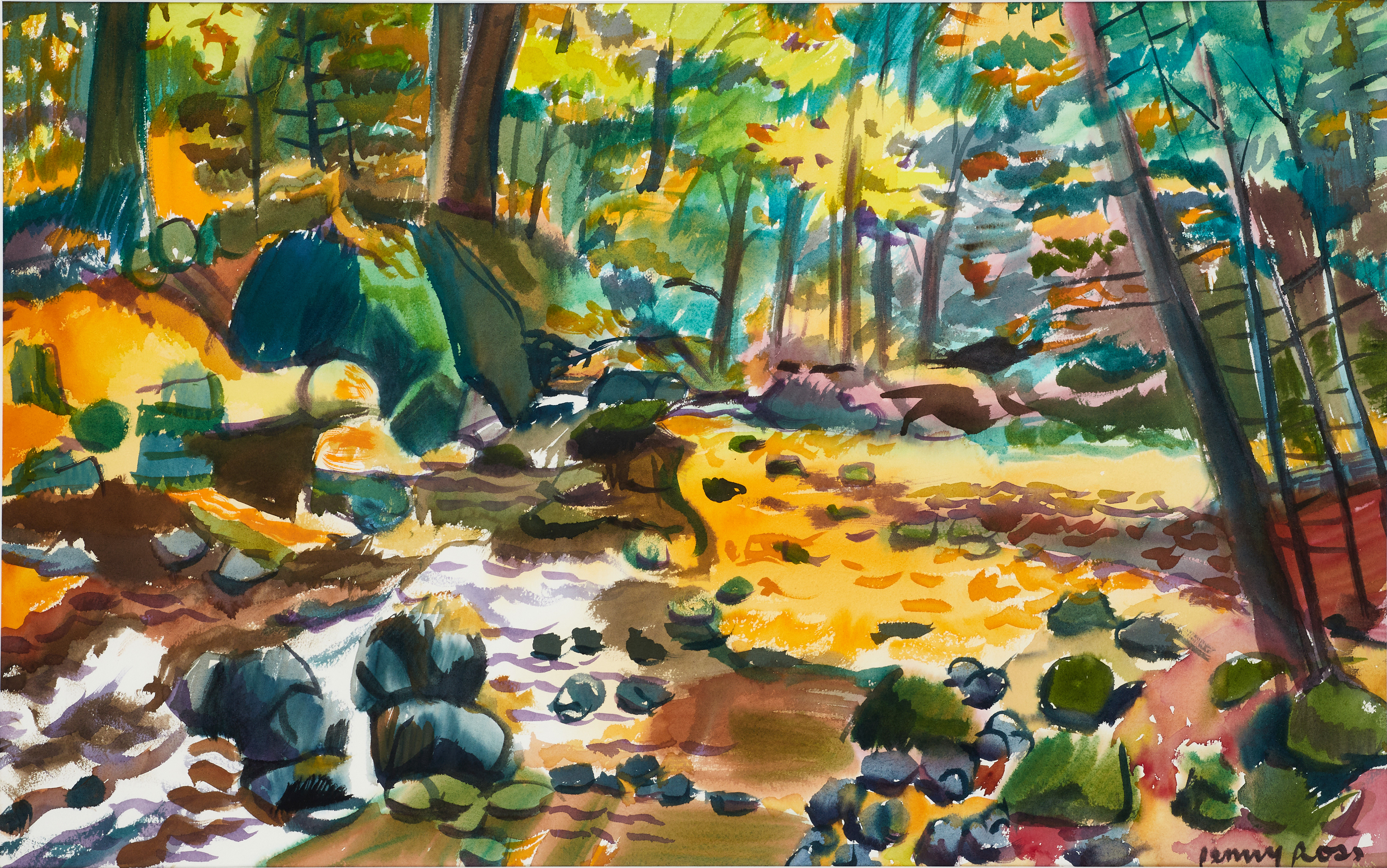 PENNY ROSS (USA, född 1940). "October Stream", signerad Penny Ross, akvarell.