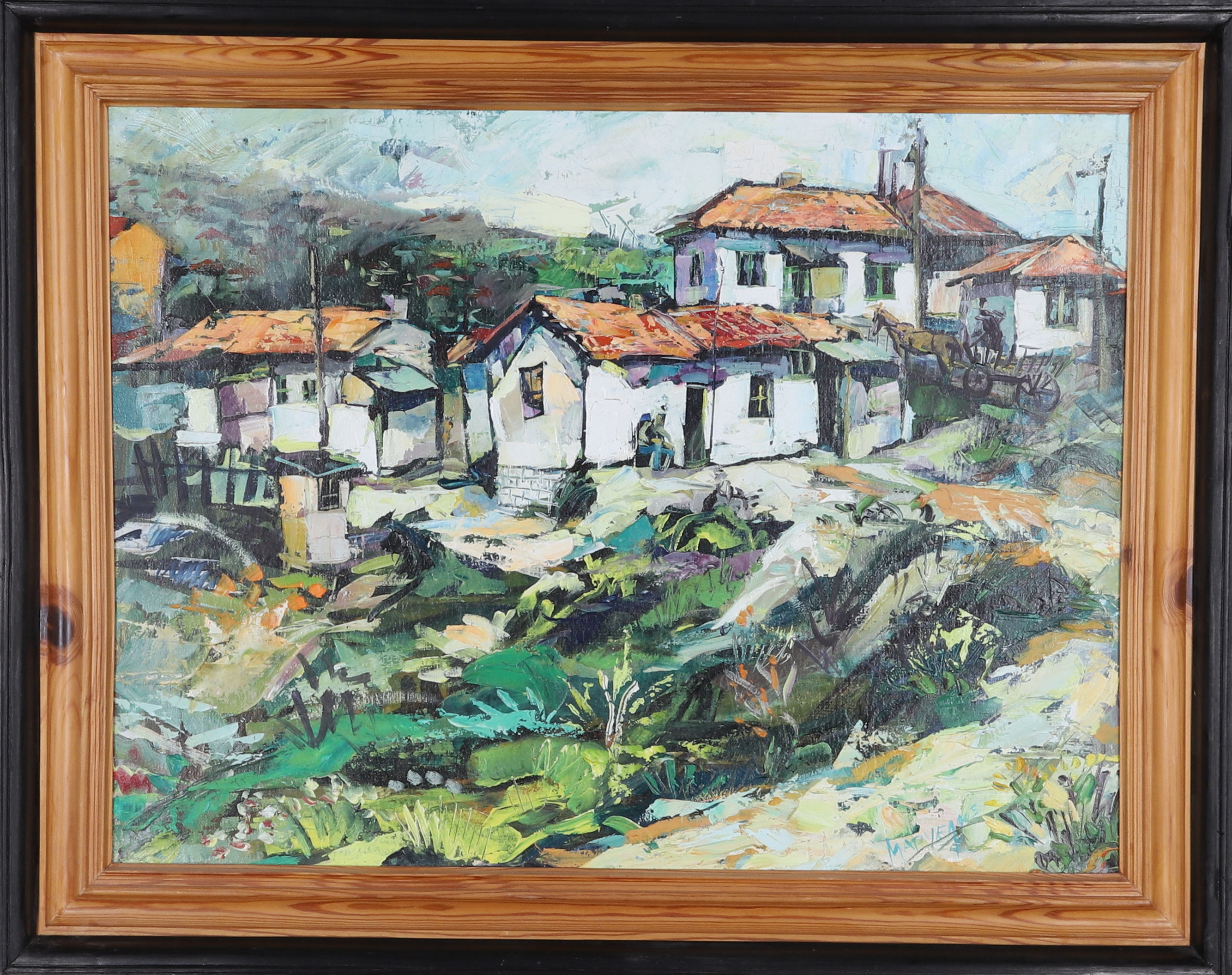 MARCHELL PETROV JAMELIEV. Olja på duk, bylandskap, " Vita hus", signerad.