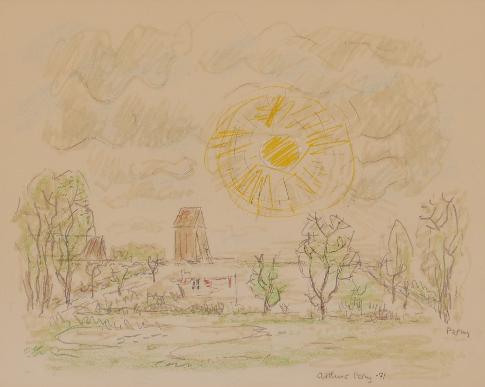 ARTHUR PERCY. Motiv från Vickleby, krita, signerad Arthur Percy -71.