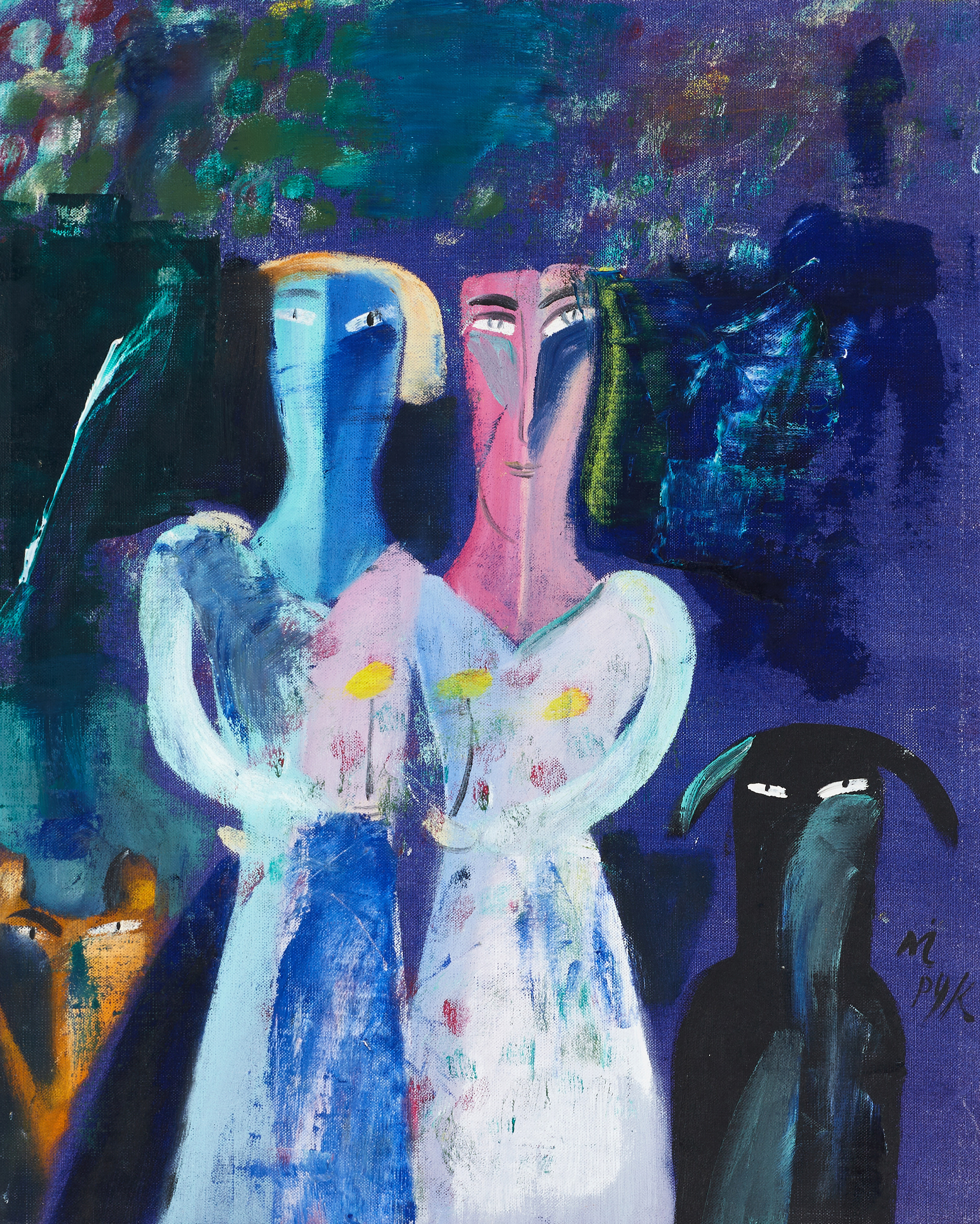 MADELEINE PYK, (född 1934), Figurkomposition, signerad M.Pyk, olja på duk.