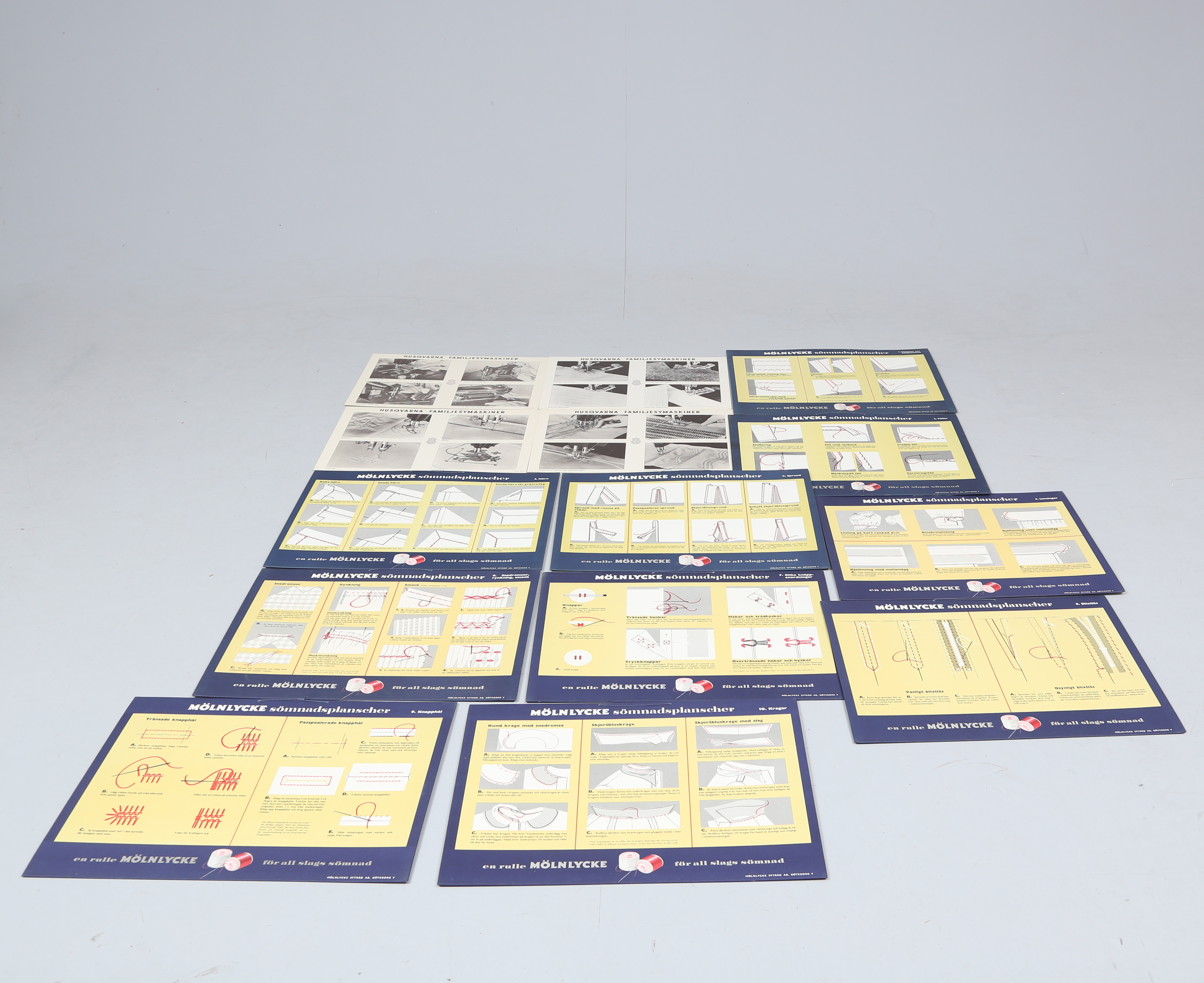 PLANSCHER, 10 st, Mölnlycke + 4 planscher, Husqvarna.