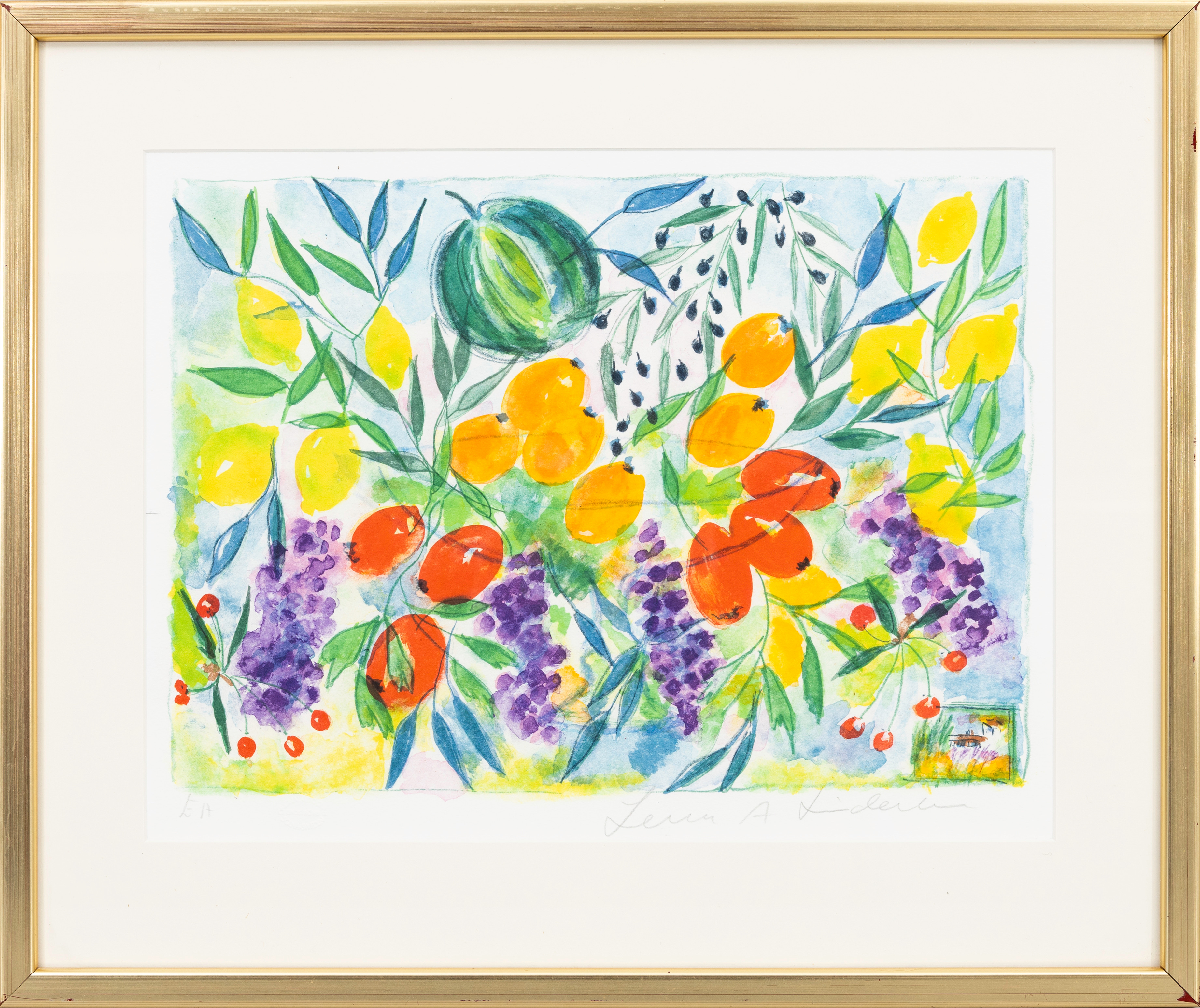 LENA LINDERHOLM. Frukter och Bär, färglitografi, signerad, Épreuve d'artiste.