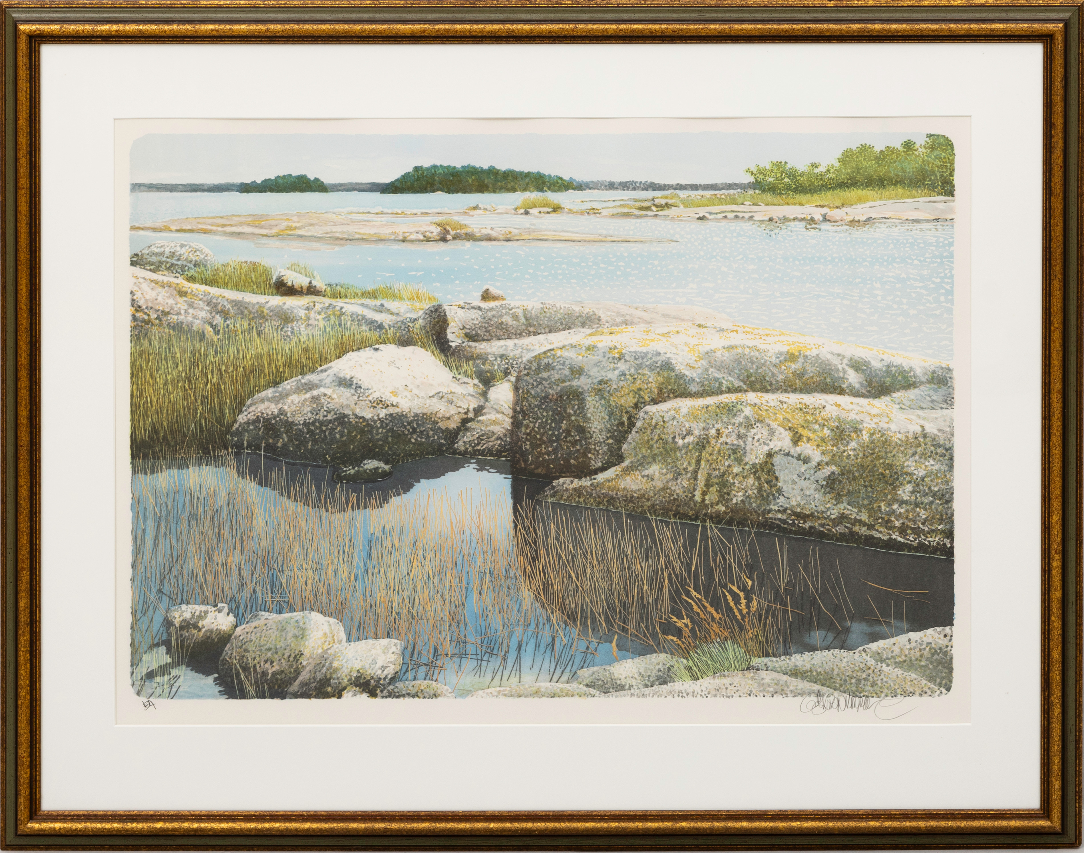 GÖRAN HAHNE. Skärgårdsmotiv, färglitografi, signerad. Épreuve d'artiste.