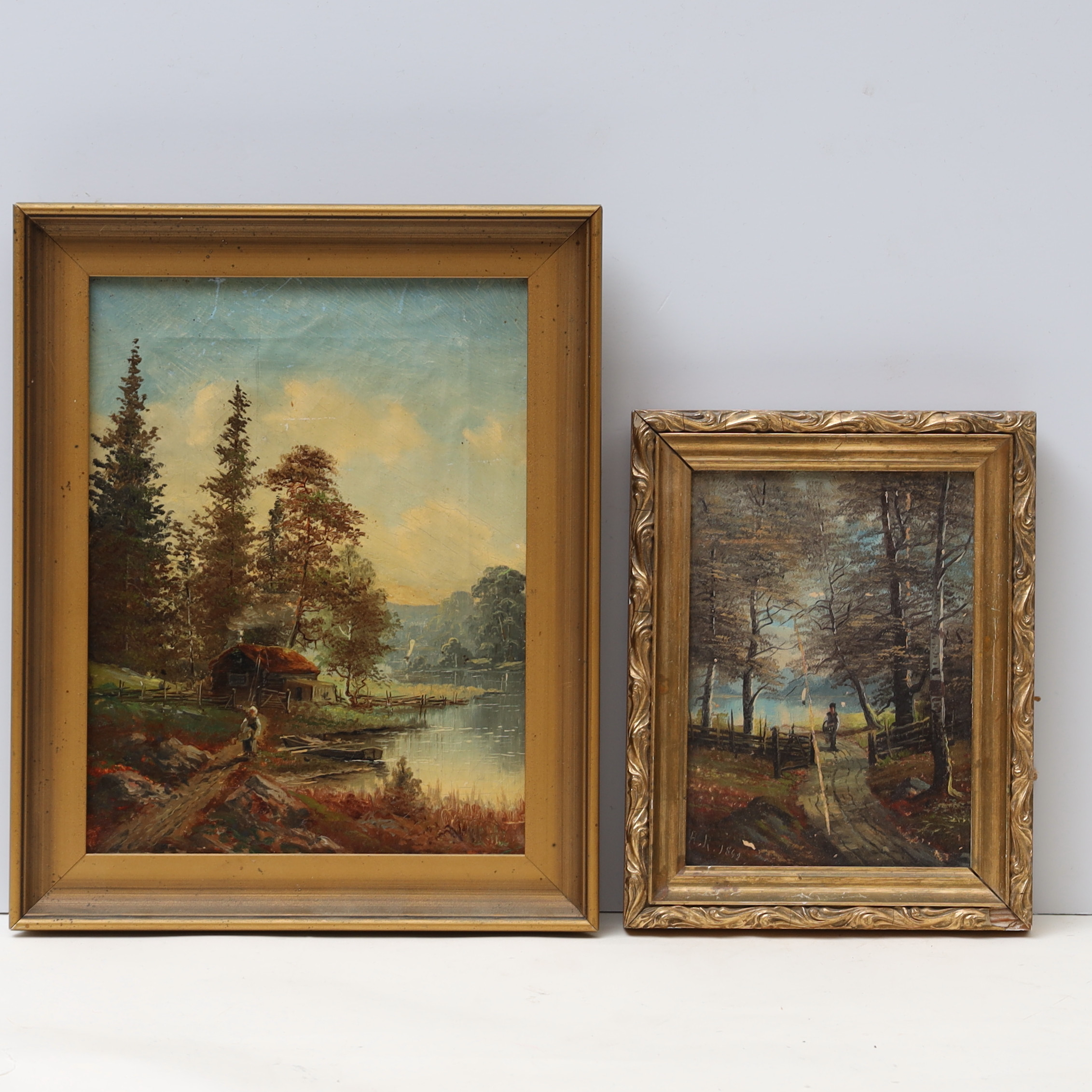 OKÄND KONSTNÄR. oljemålningar 2st, 1800/1900-tal.