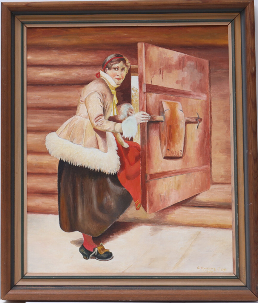 OKÄND KONSTNÄR. kopia efter zorn, olja på pannå. signerad G Kjellberg 1944.