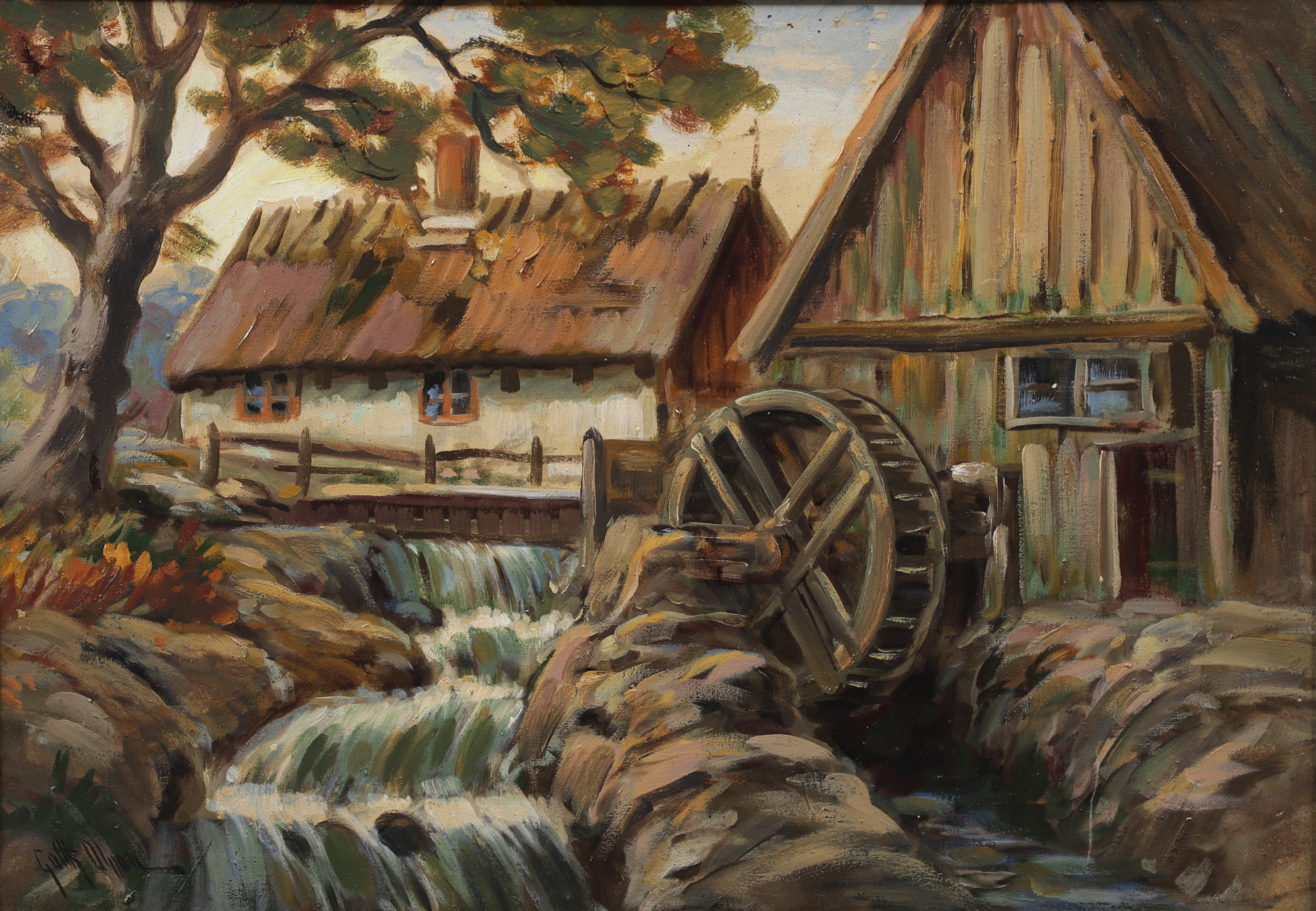 GOTTFRID OLSSON. "Svarte Mölle", vattenkvarn, olja på duk, signerad.