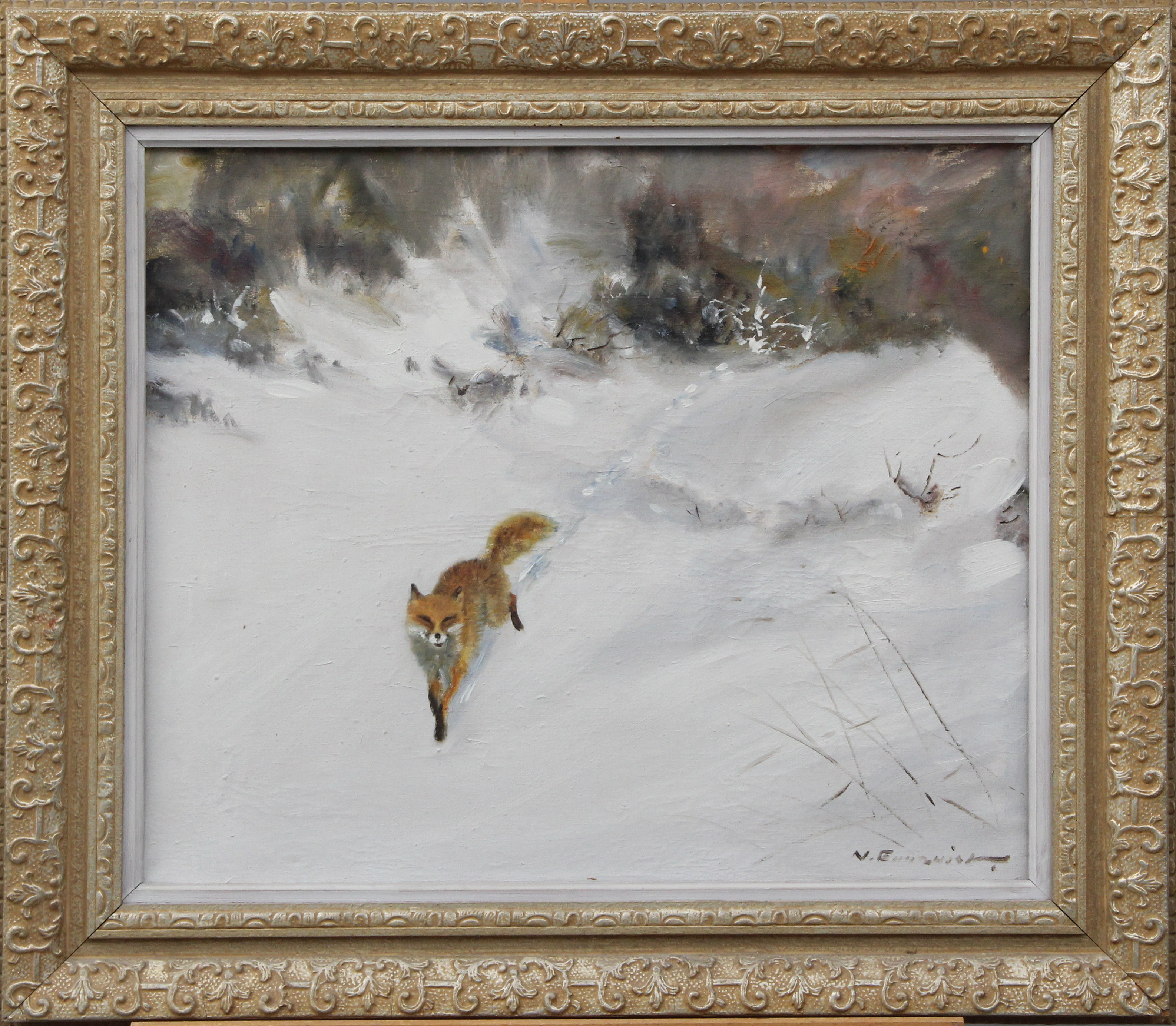 NILS ENGQUIST. OLJA, på duk, rävmotiv, signerad.