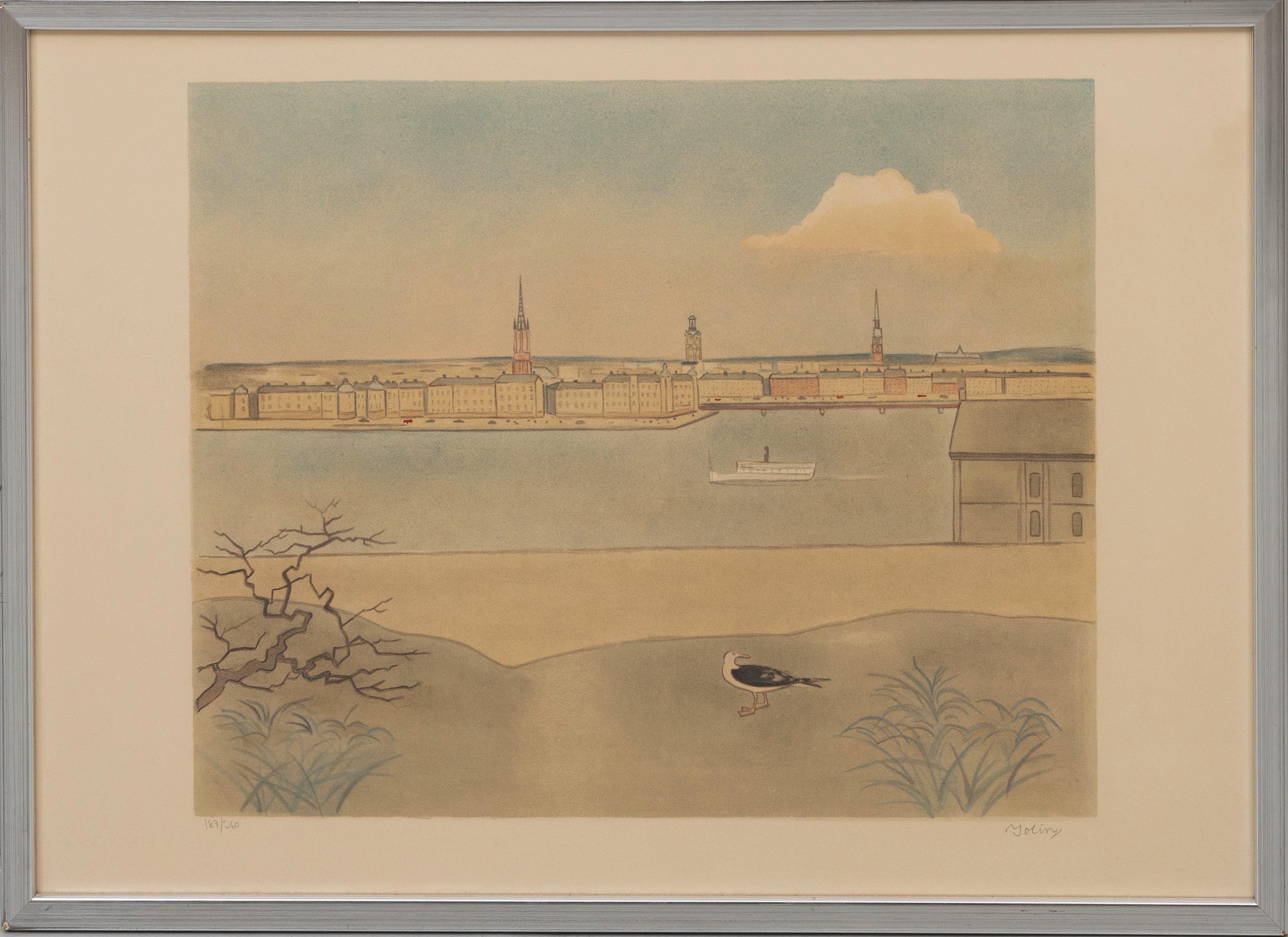 EINAR JOLIN. Stockholmsvy, färglitografi, singerad och numrerad, 187/360.