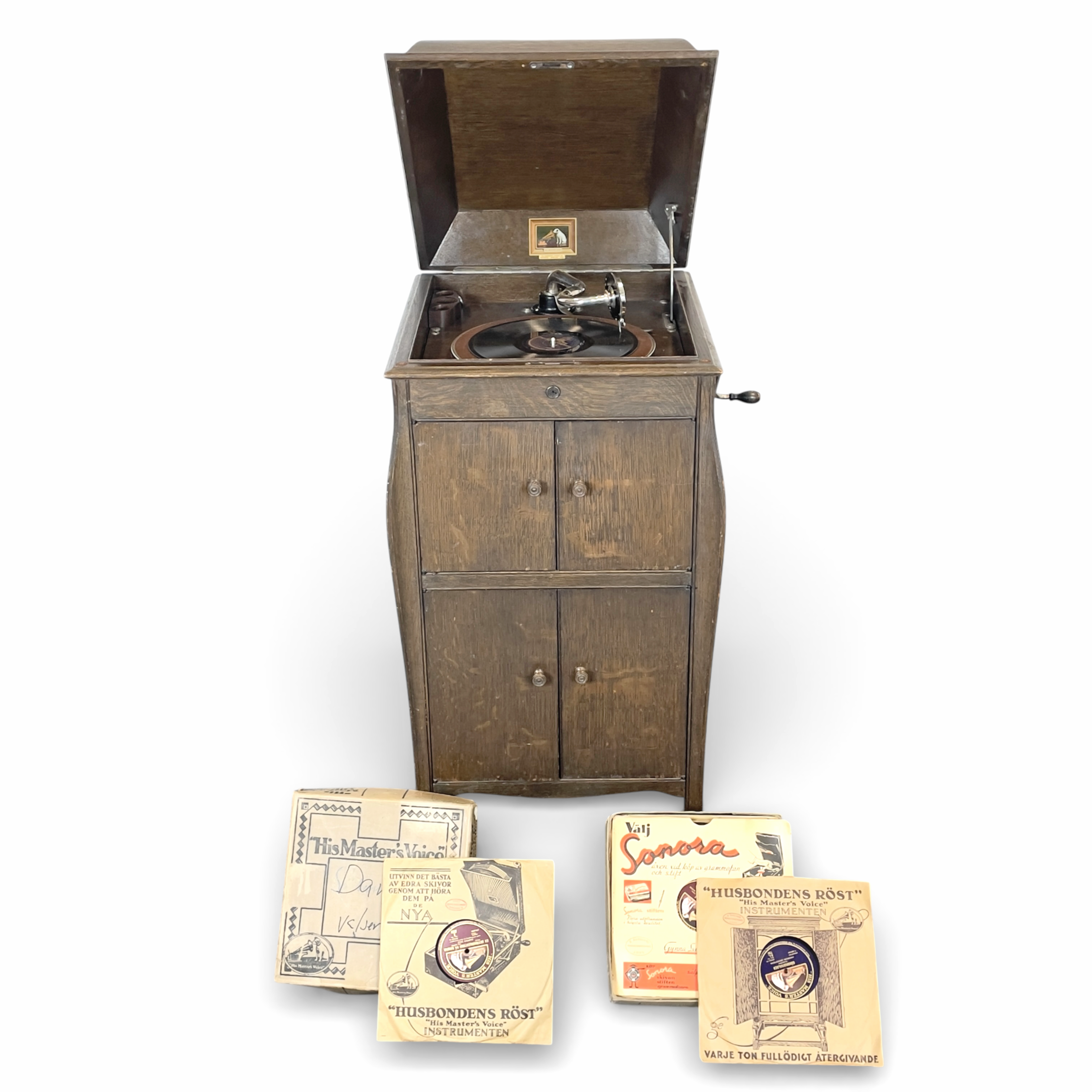 VEVGRAMMOFON, samt stenplattor. Ek, His Masters Voice, 1900-talets början.