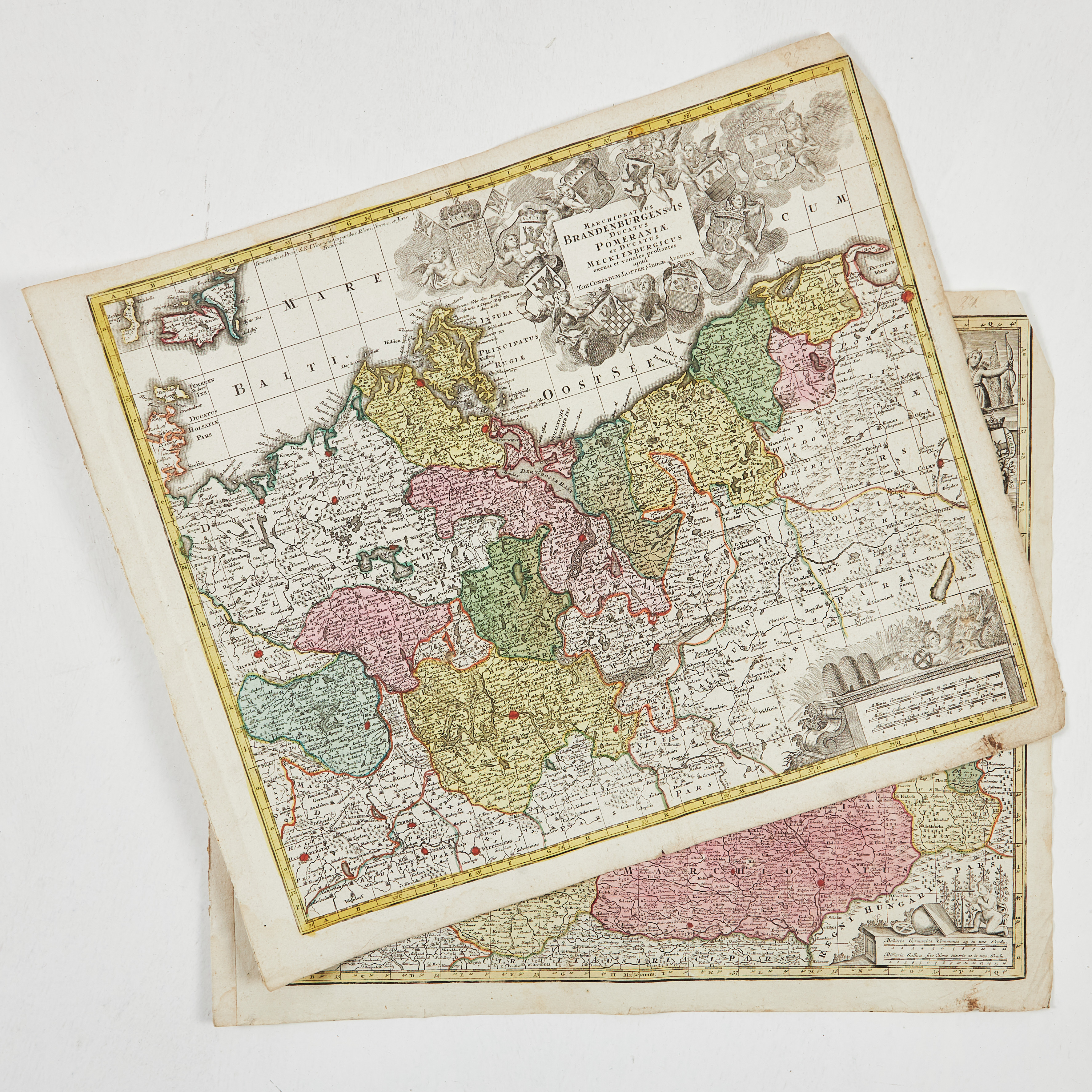 KARTOR, 2 ST, BÖHMEN OCH BRANDENBURG, TYSKLAND, LOTTER.