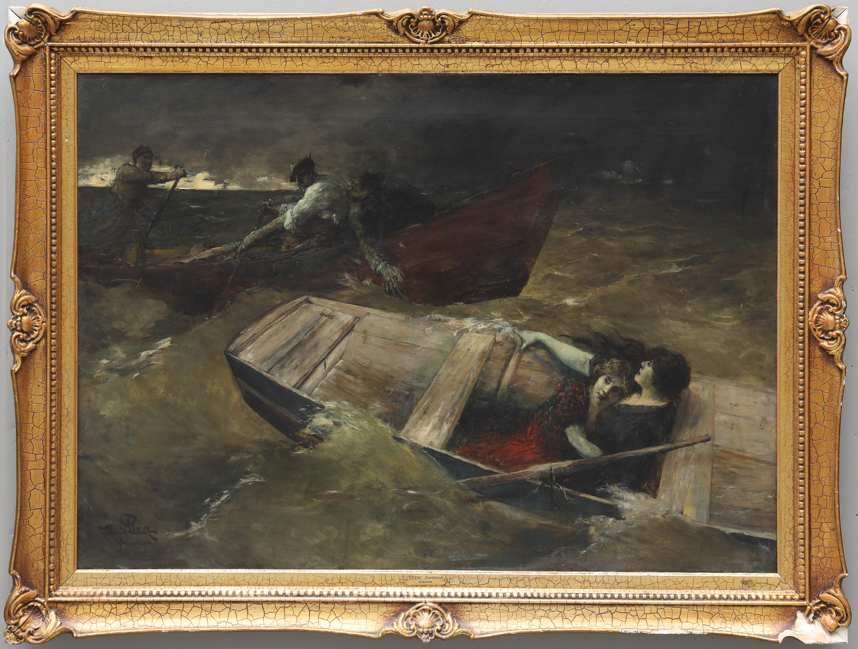 FERDINAND LEEKE. olja på duk, livräddare, signerad Ferdinand Leeke, München.