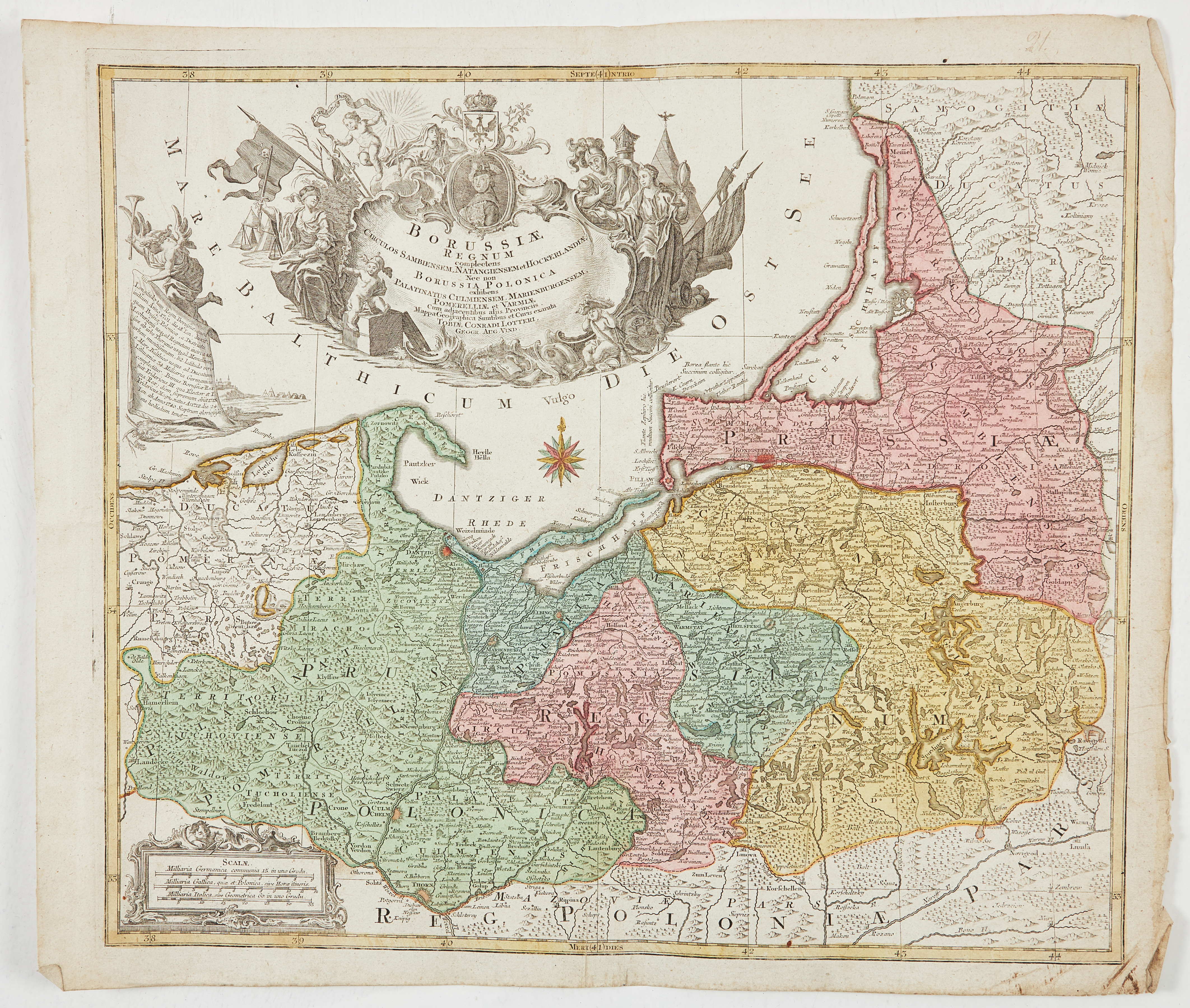 KARTA TYSKLAND, POLEN, ÖSTERSJÖN, ca 1760 av Lotter.