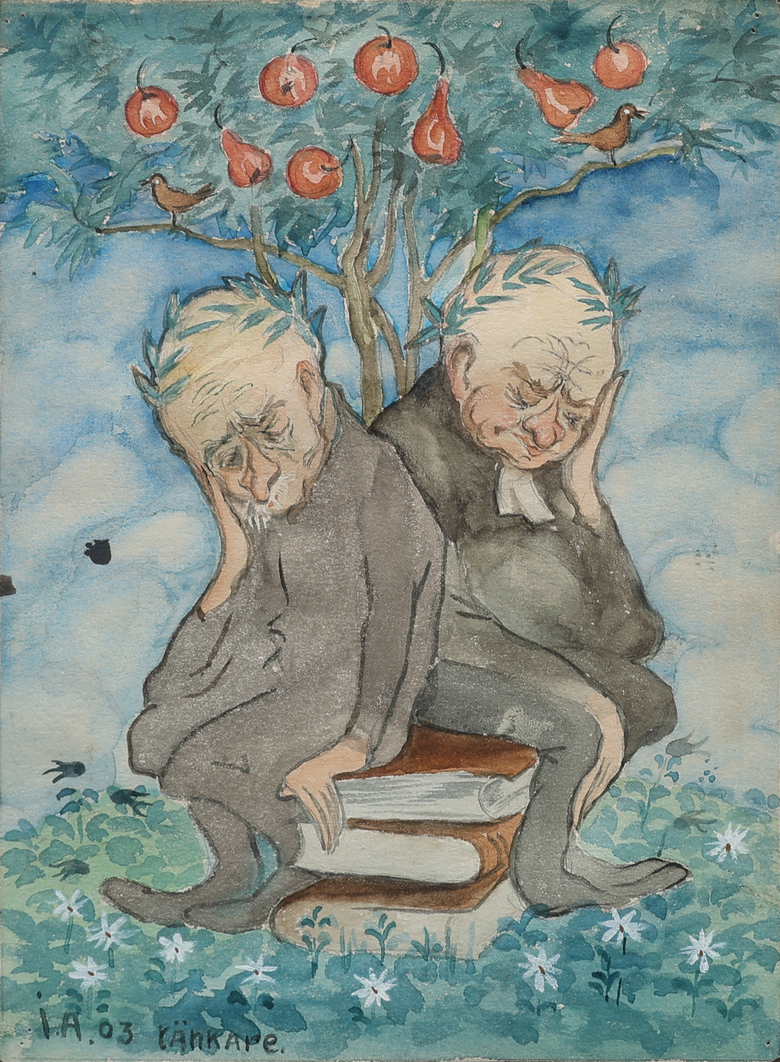 IVAR AROSENIUS. AKVARELL PÅ PAPPER, "TÄNKARE", MONOGRAMSIGNERAD OCH DATERAD 1903.